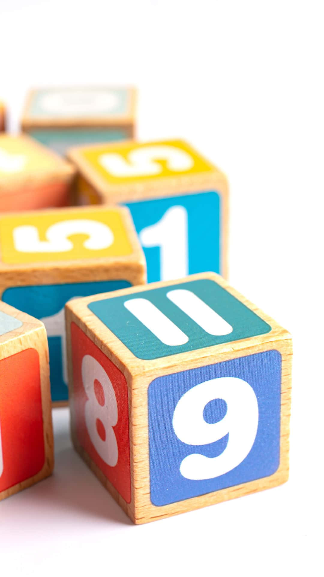 colorful wooden blocks, numbers like 5 1 8 9, white background, Full HD Phone Wallpaper