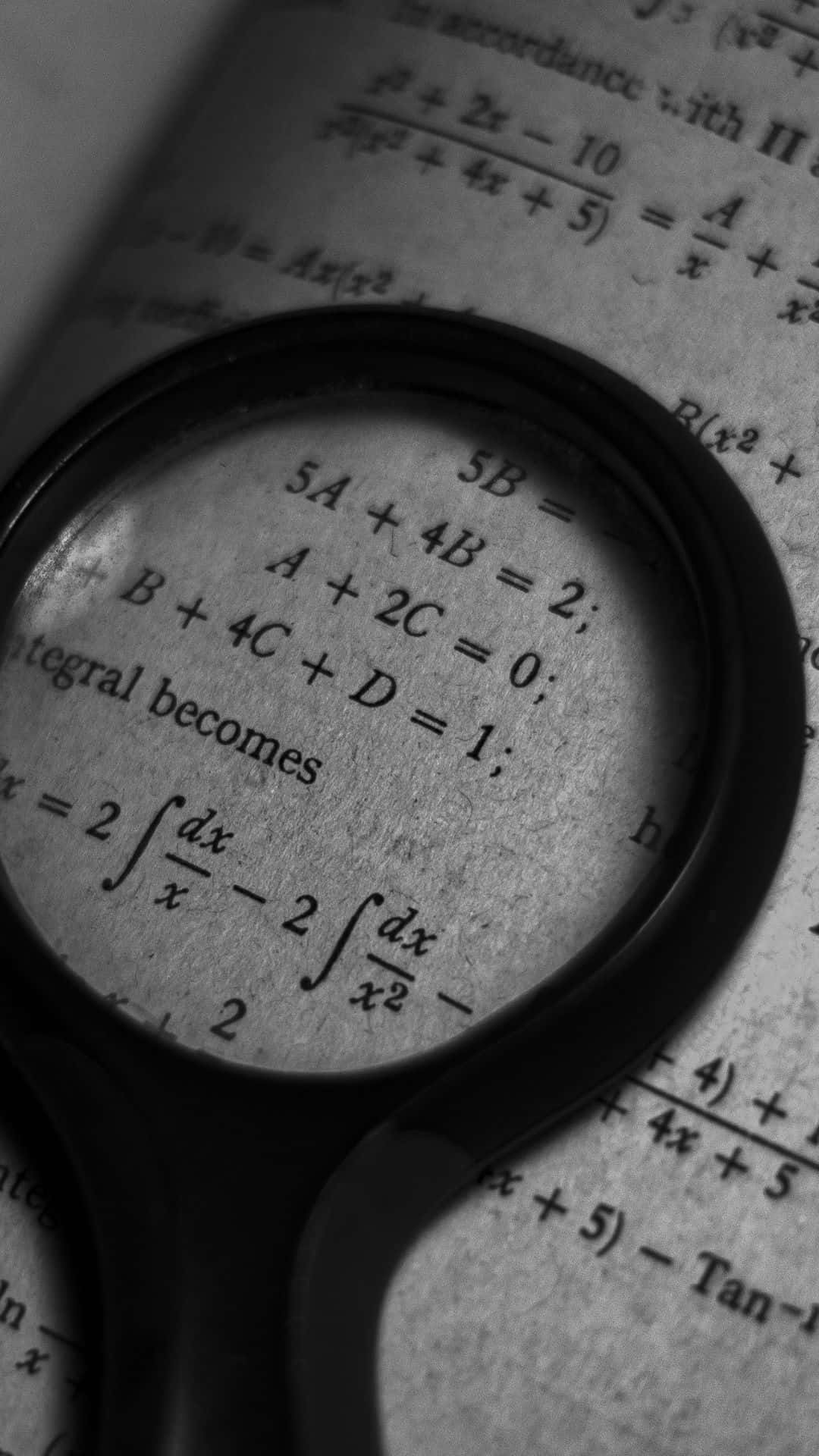 magnifying glass, algebraic equations, aged paper, Full HD Phone Wallpaper