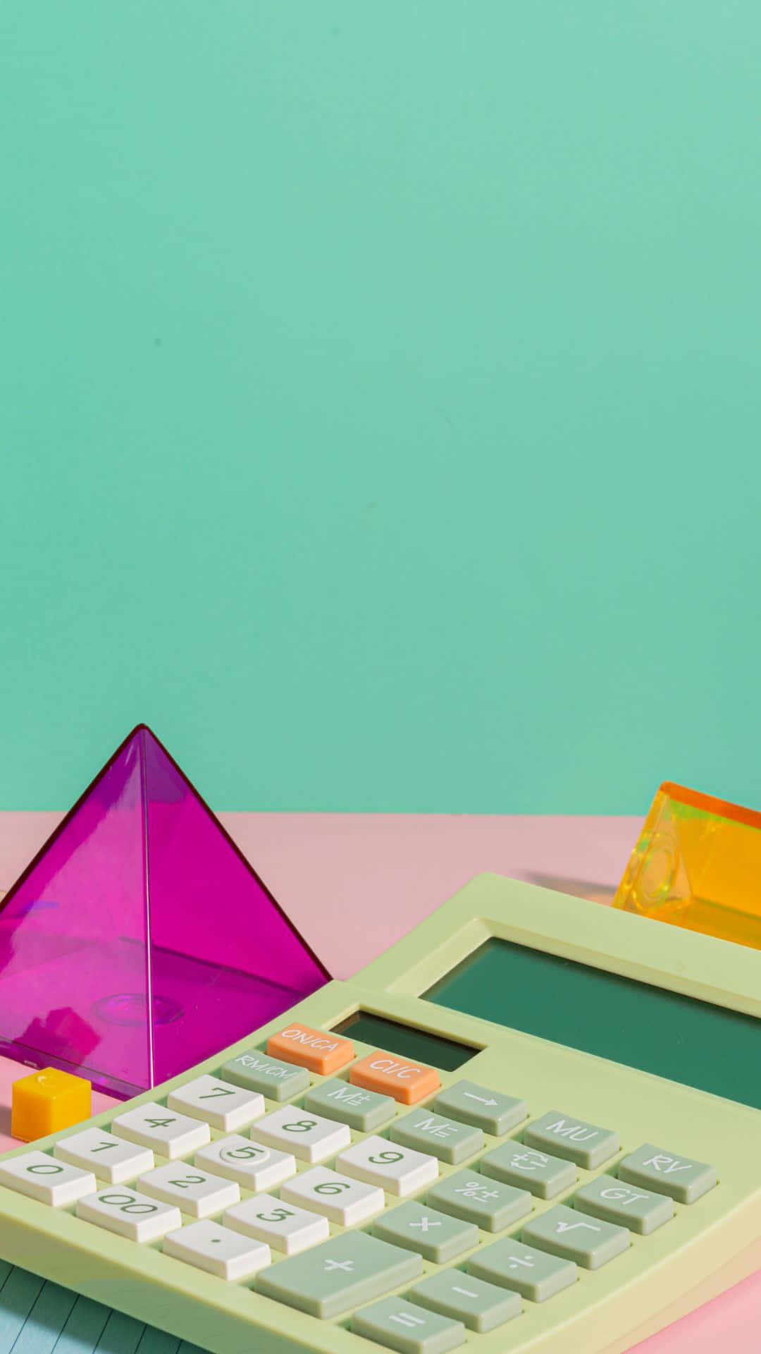 pastel green calculator, white keys, purple pyramid, Full HD Phone Wallpaper