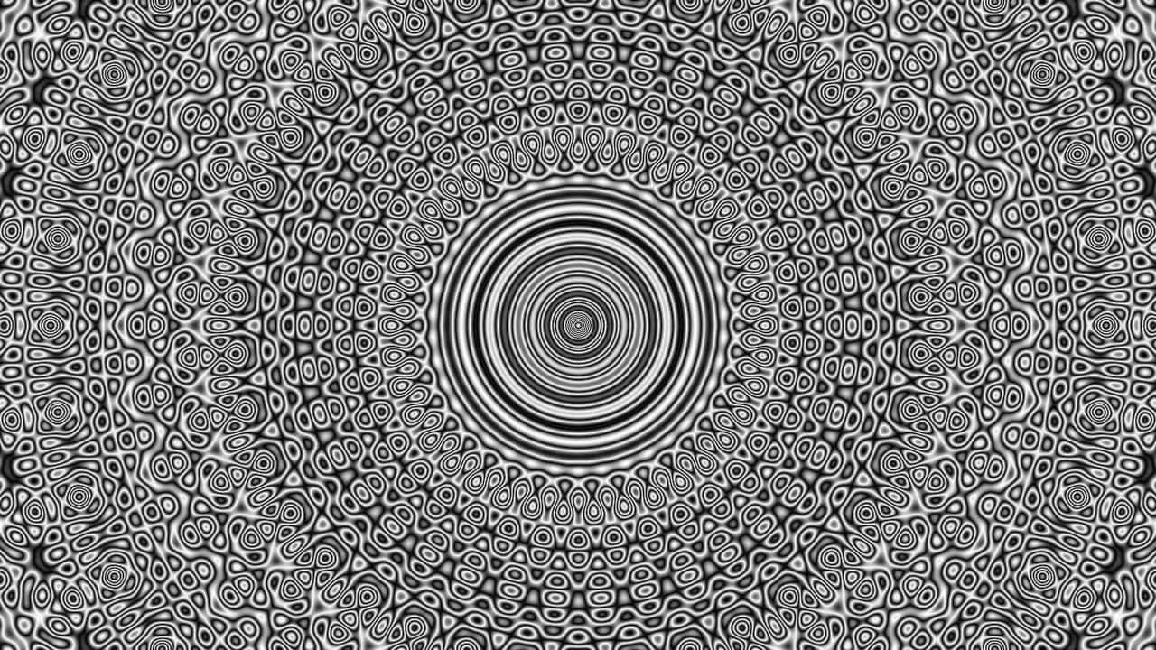 monochromatic math fractal geometry, black and white radial pattern, concentric circles, HD Desktop Wallpaper