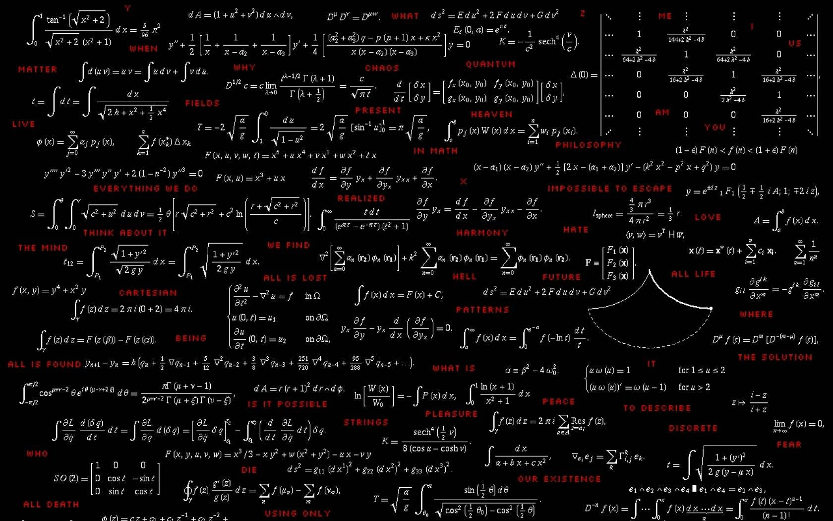 Cryptic Math Equations, glowing red, mathematical equations, HD Desktop Wallpaper