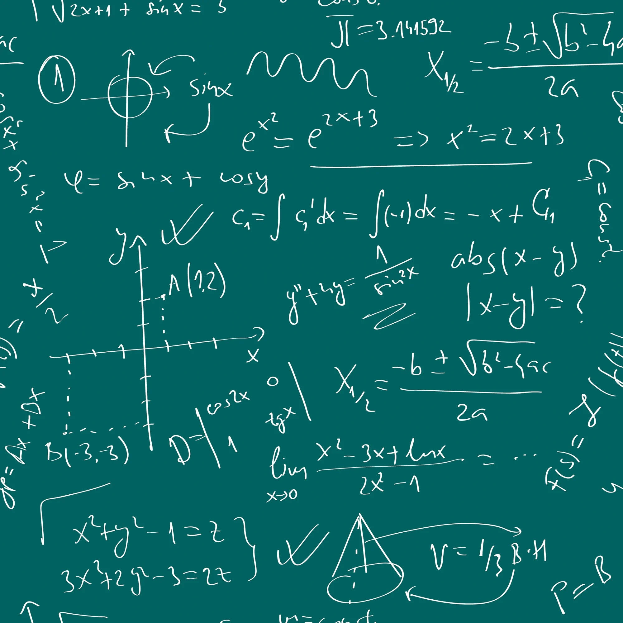 teal chalkboard, white handwritten math equations, diagrams, Full HD Desktop Wallpaper