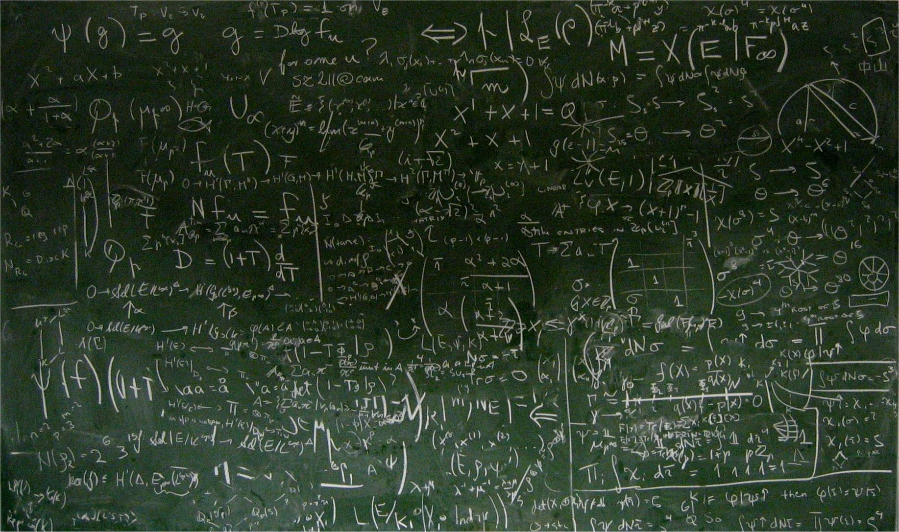 dark green chalkboard, white chalk, complex mathematical equations, HD Desktop Wallpaper