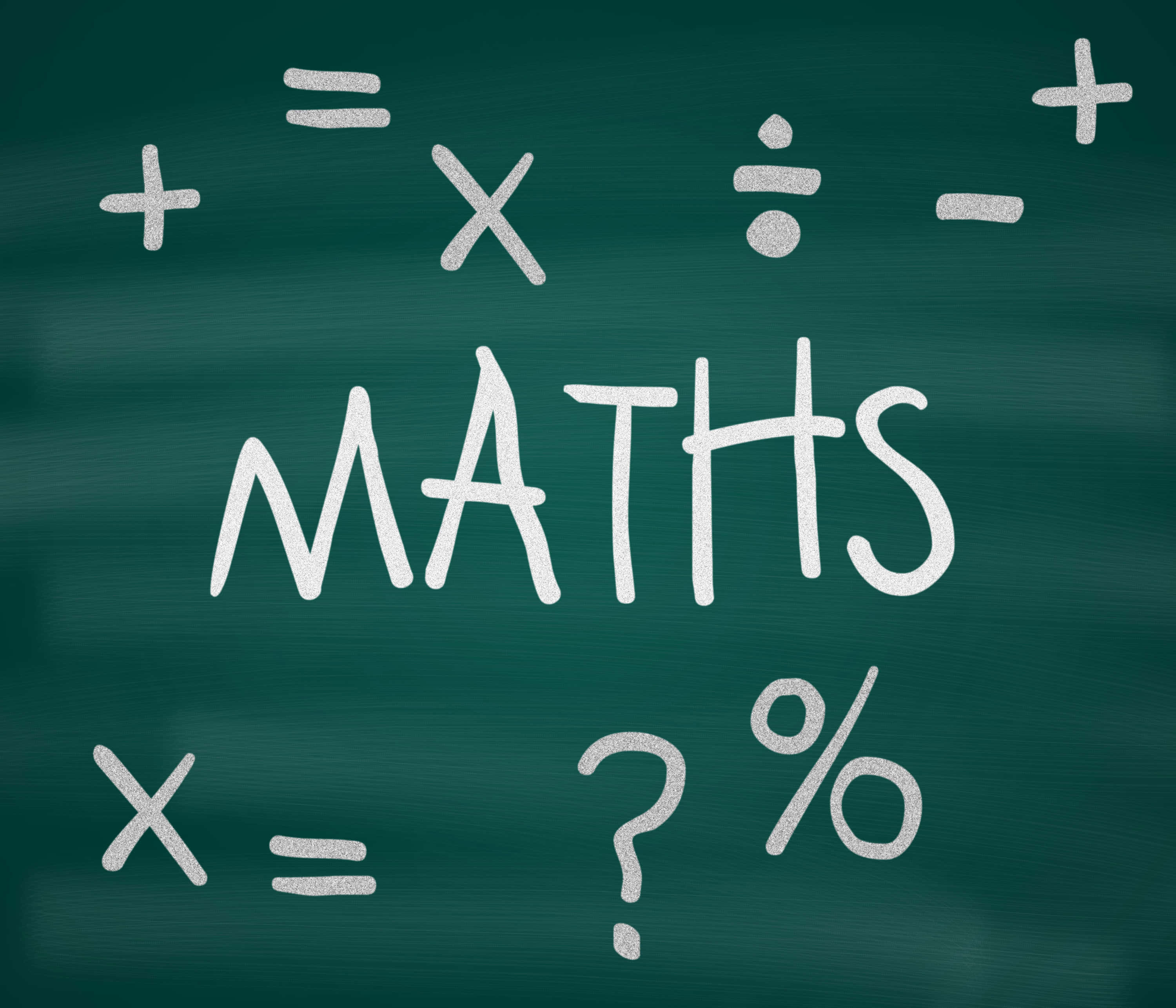 MATHS, white chalk, textured green chalkboard, 2K Desktop Wallpaper
