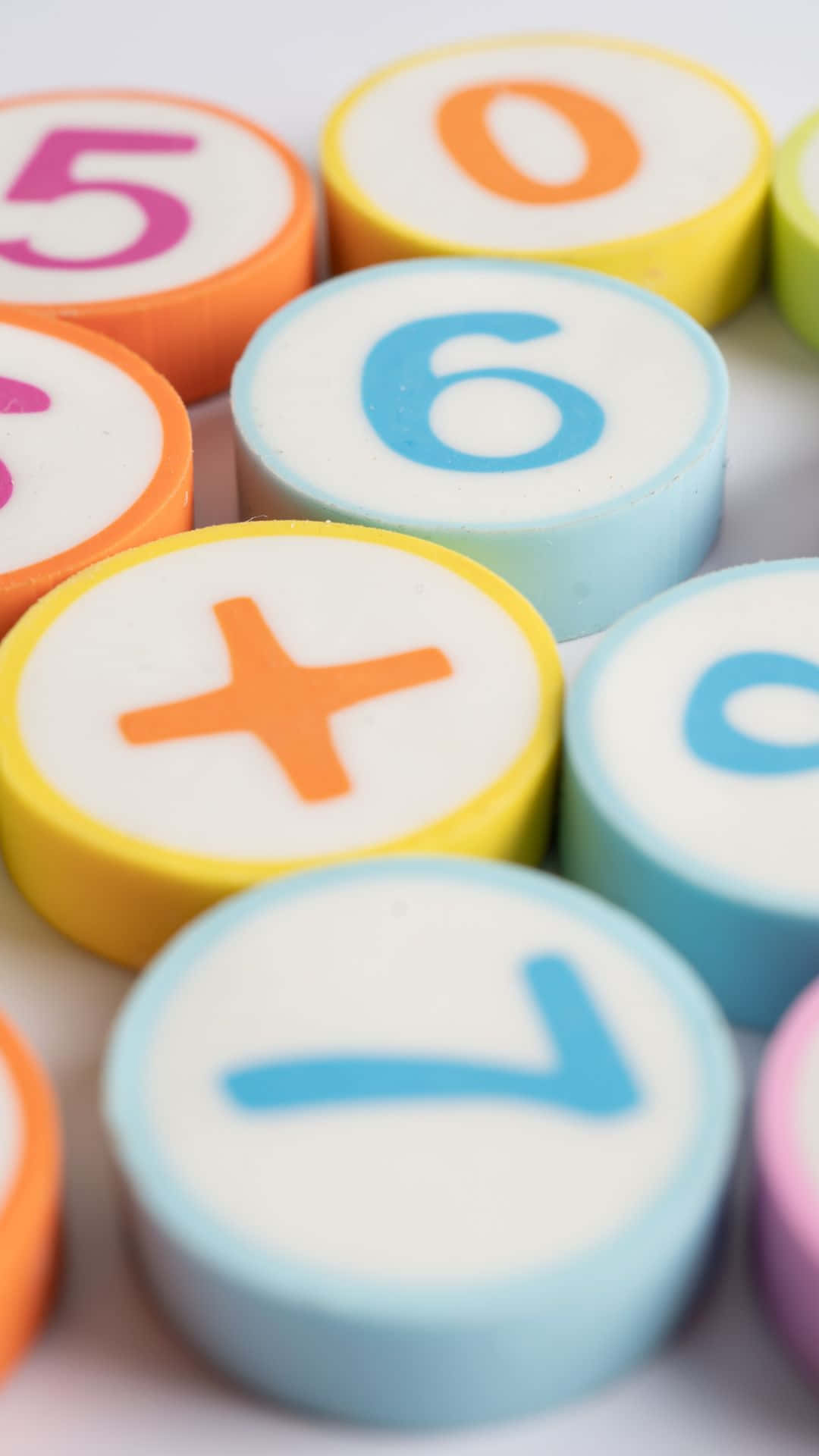 colorful round candies, numbers, math symbols, Full HD Phone Wallpaper