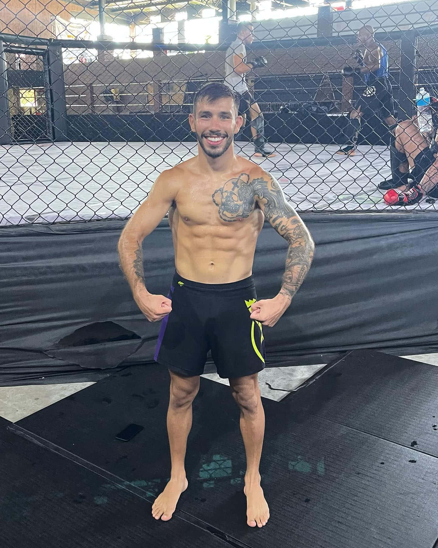 Matheus Nicolau, gym cage, tattooed fighter, HD Phone Wallpaper