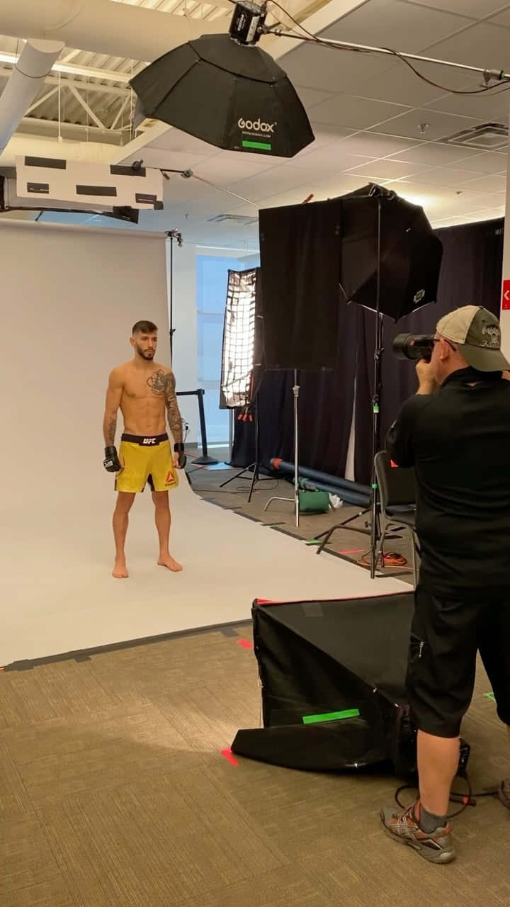 Matheus Nicolau, yellow shorts, white studio floor, HD Phone Wallpaper