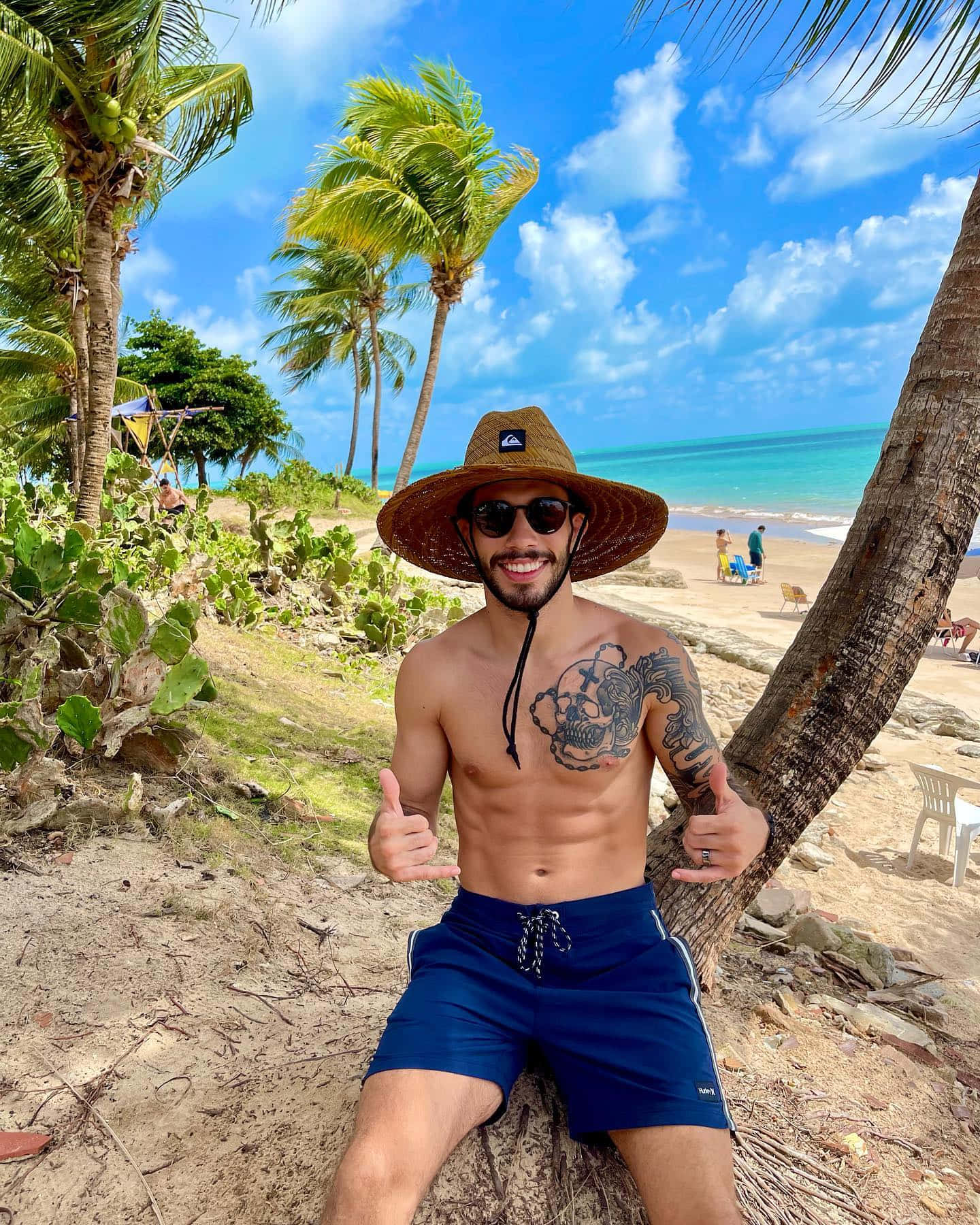 Matheus Nicolau, palm tree, sunny tropical beach, HD Phone Wallpaper