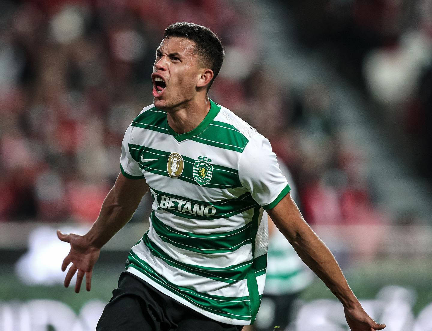 Matheus Nunes, green and white stripes, stadium field, HD Desktop Wallpaper