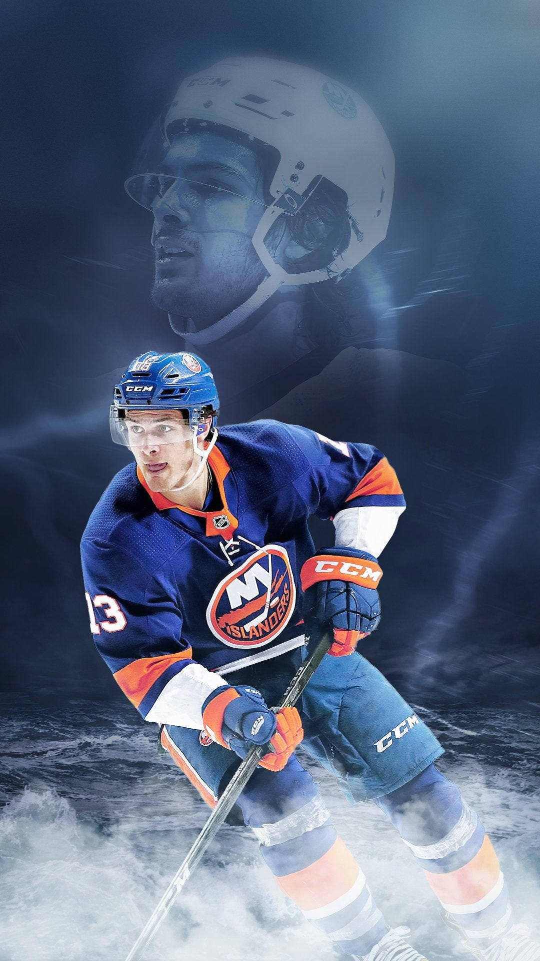 Mathew Barzal, blue orange uniform, translucent ghostly version, Full HD Phone Wallpaper