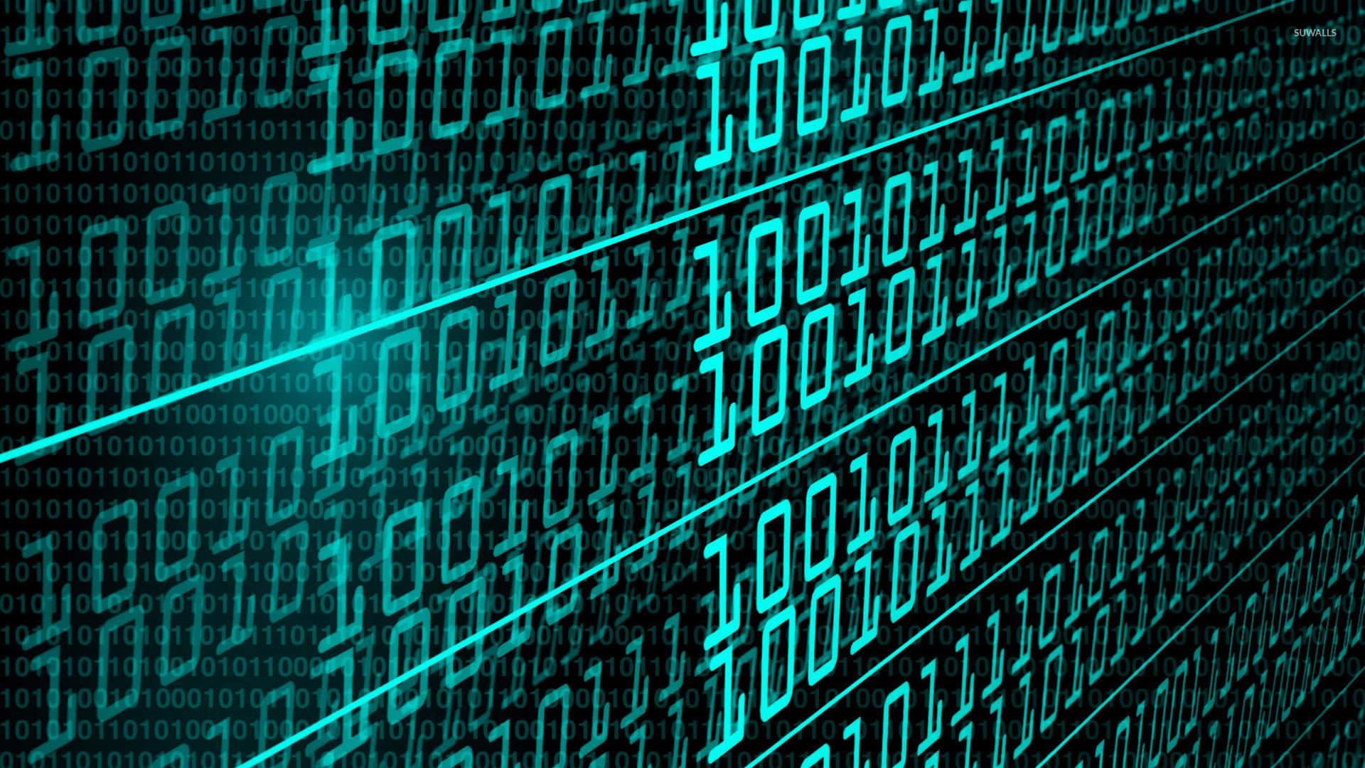 Matrix Code, teal binary code, dark digital background, Full HD Desktop Wallpaper