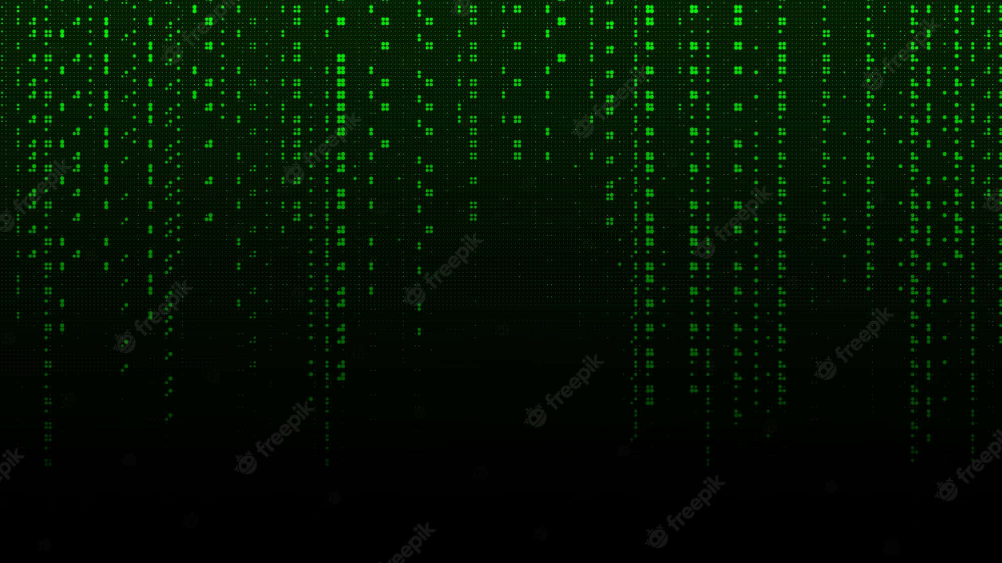 Matrix Code, green digital rain, black pixelated screen, Full HD Desktop Wallpaper