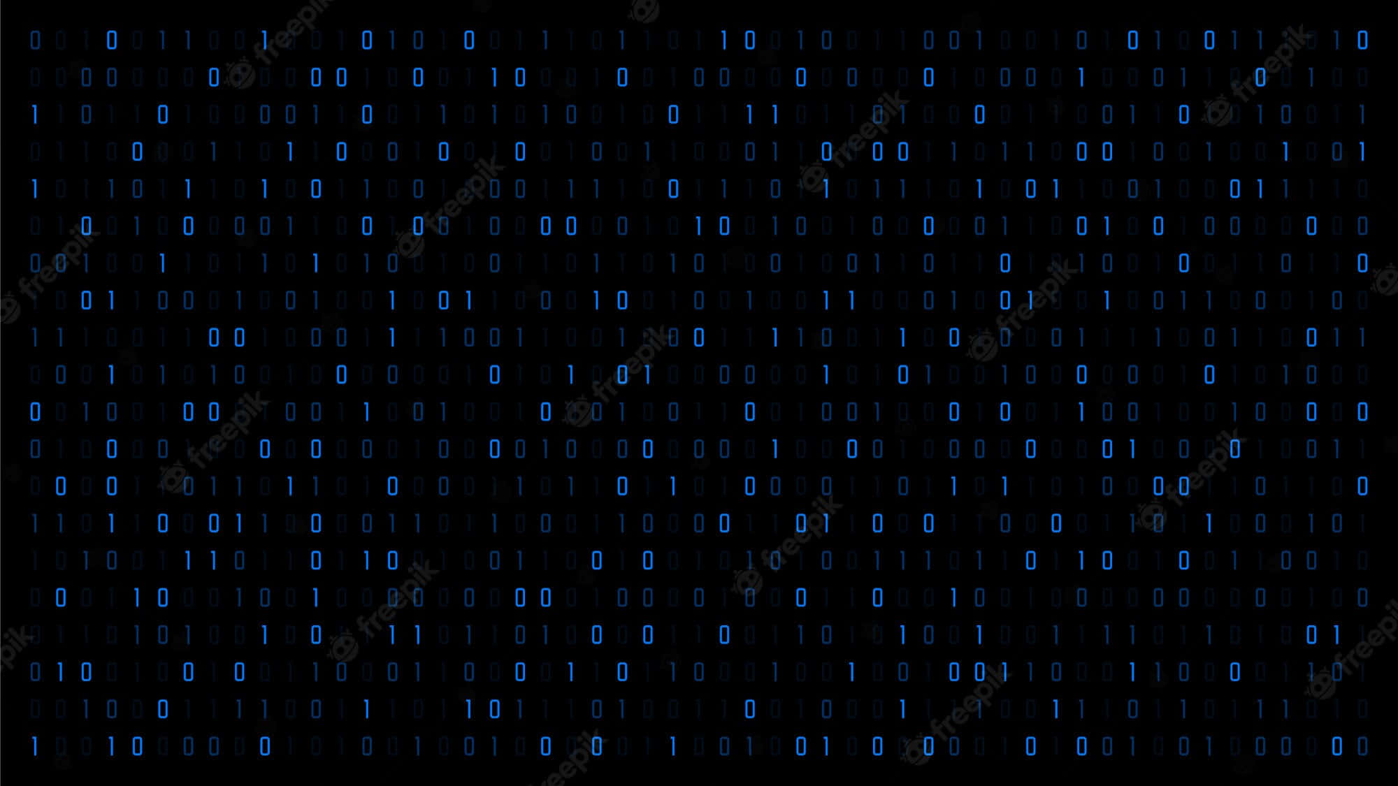 Matrix Code, glowing blue binary code, black background, Full HD Desktop Wallpaper
