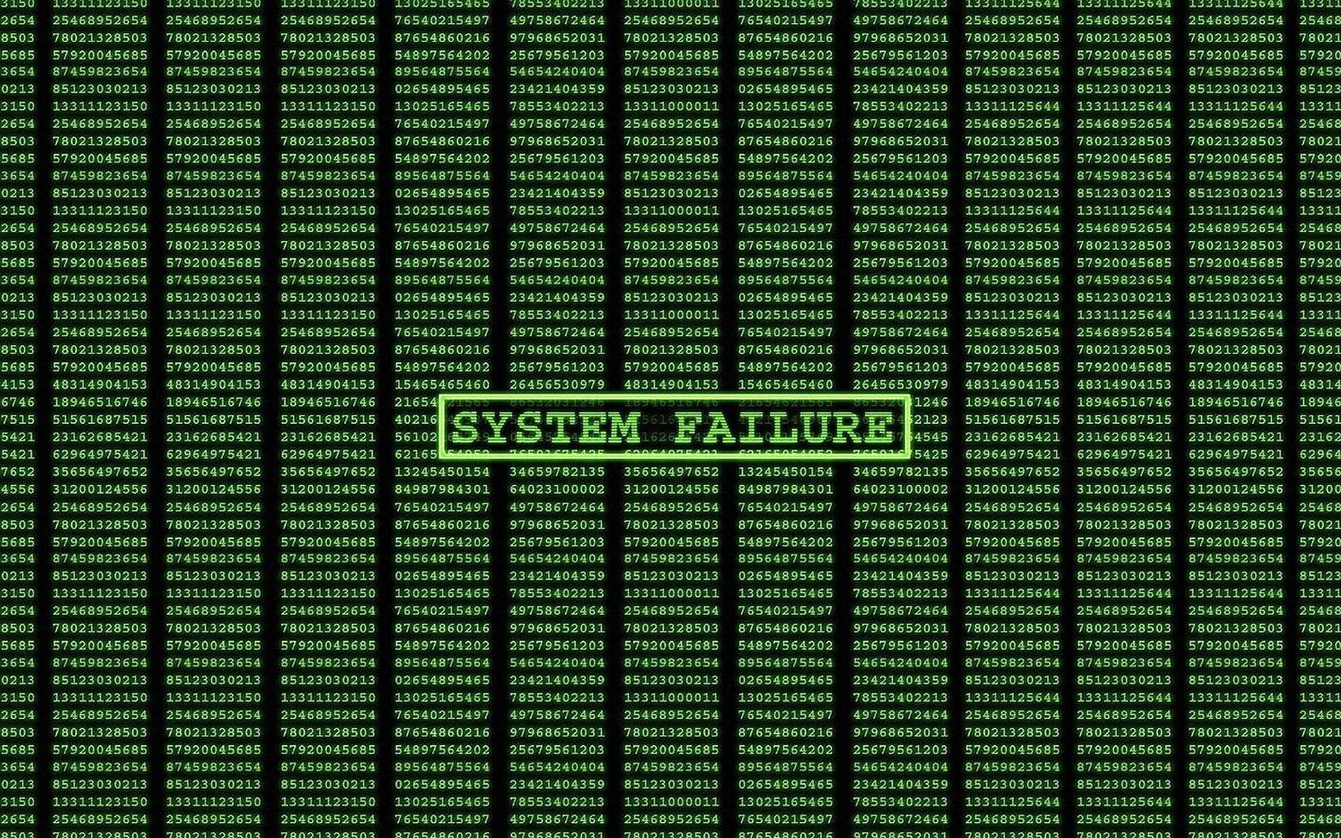 green matrix, SYSTEM FAILURE, glowing digital screen, Full HD Desktop Wallpaper