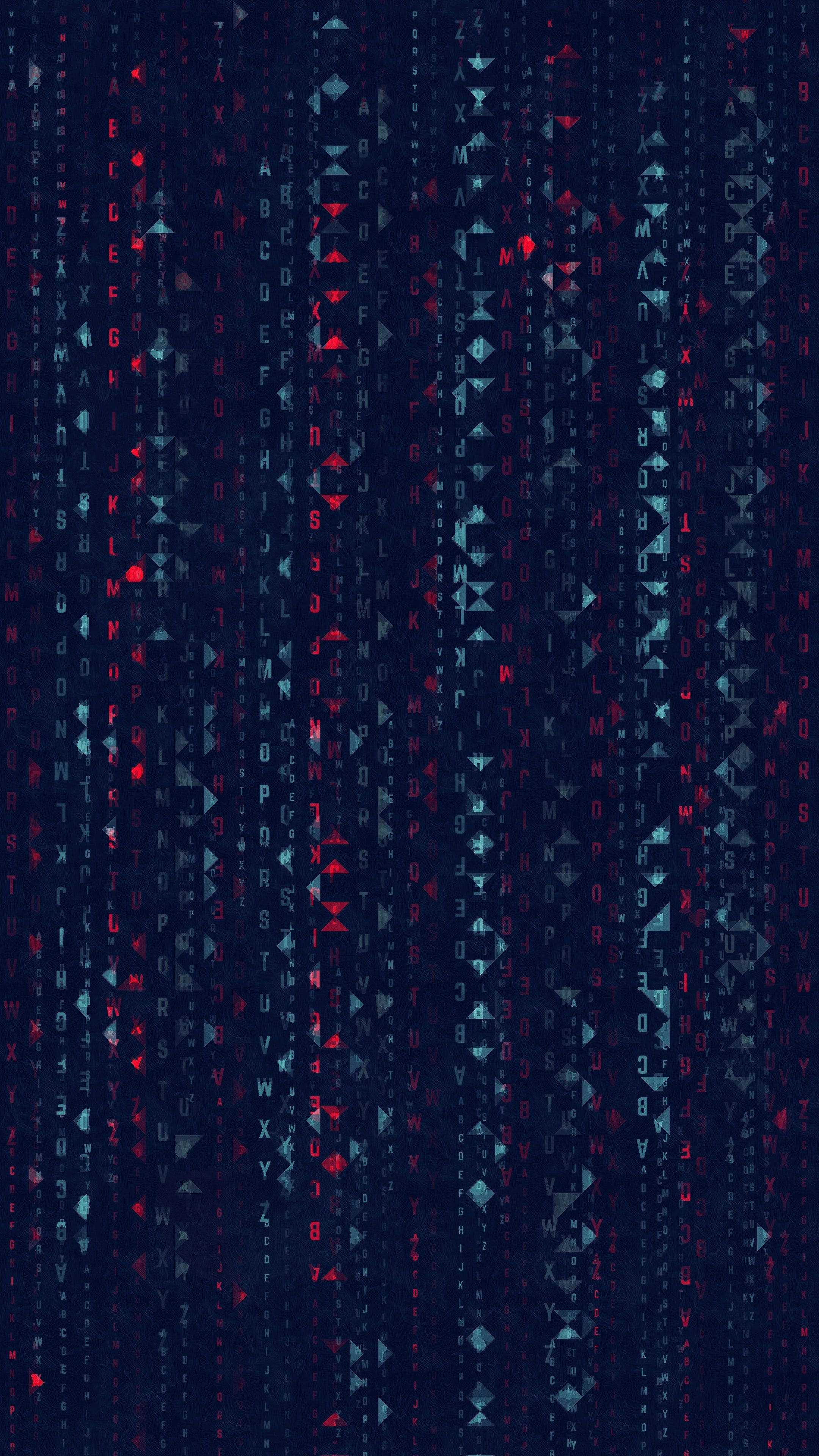 Matrix, glowing red and cyan symbols, digital rain, 4K Phone Wallpaper