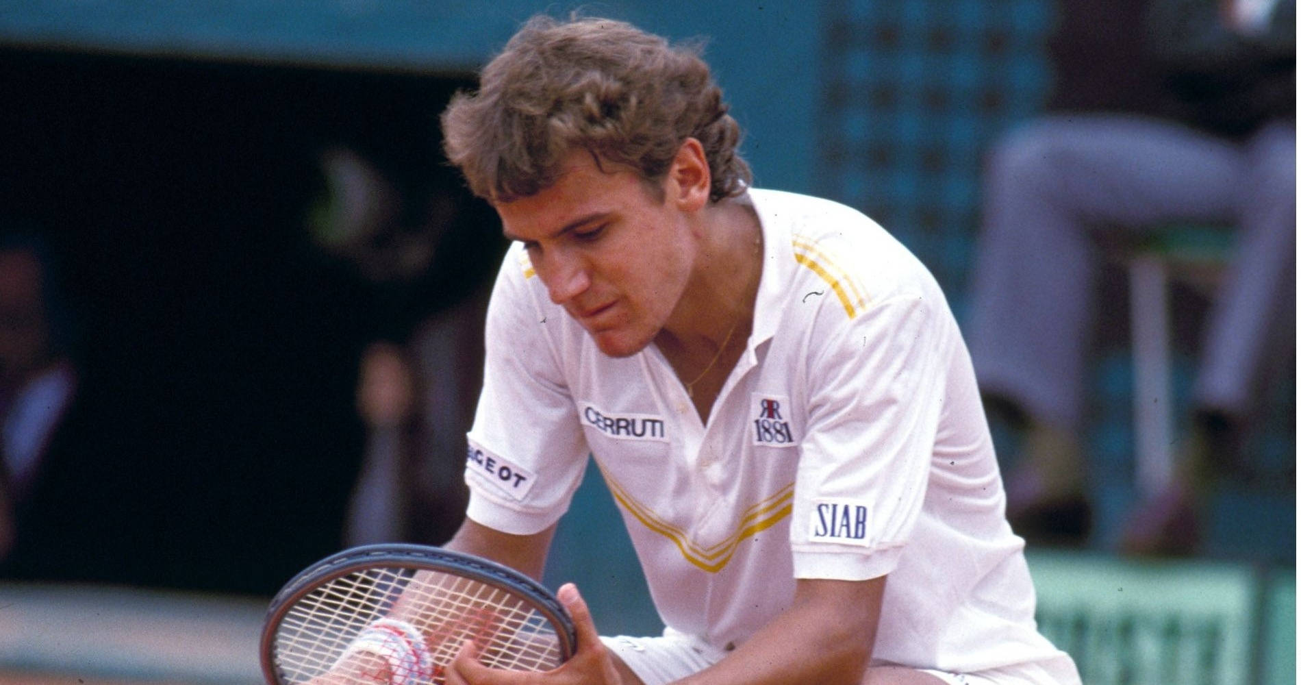 Mats Wilander, white shirt with yellow stripes, racket, HD Desktop Wallpaper