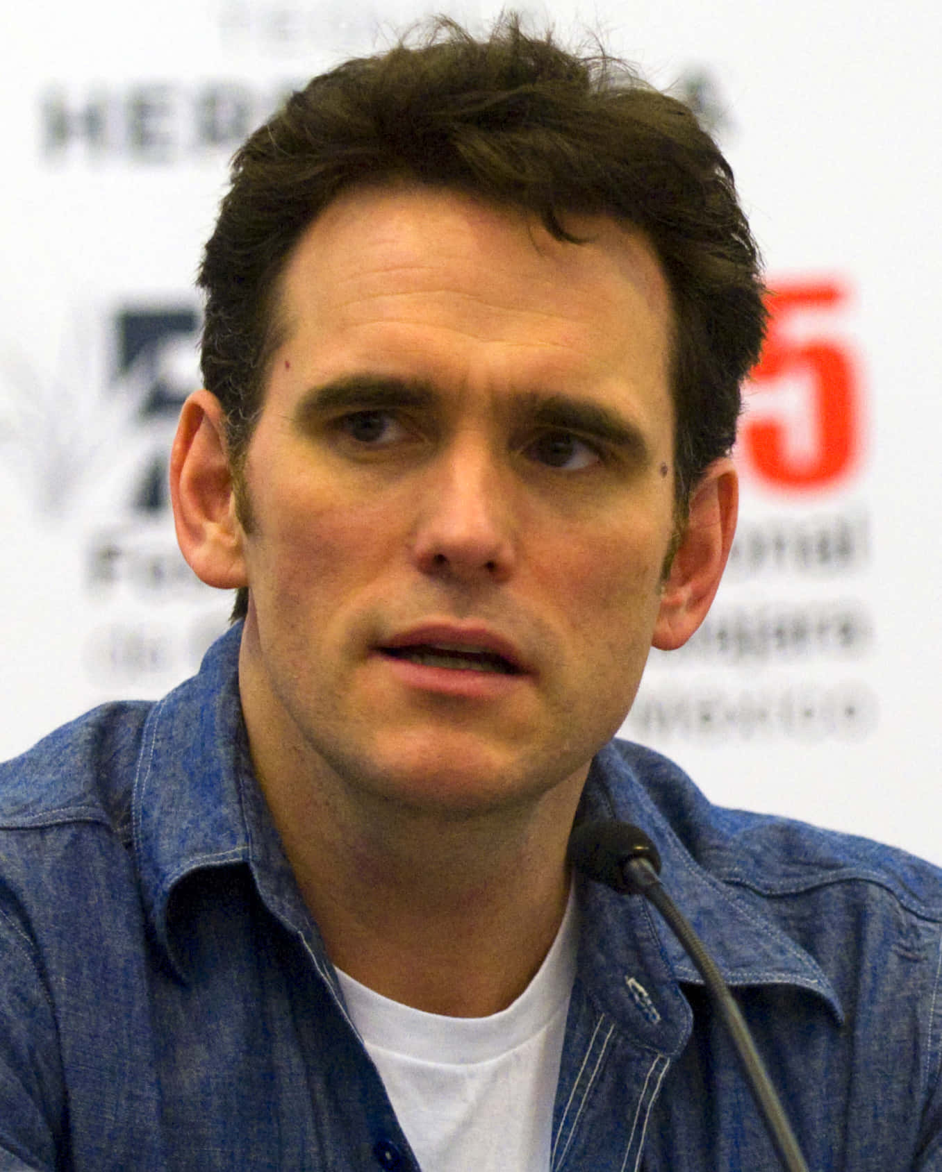 Matt Dillon, denim shirt, microphone, HD Phone Wallpaper