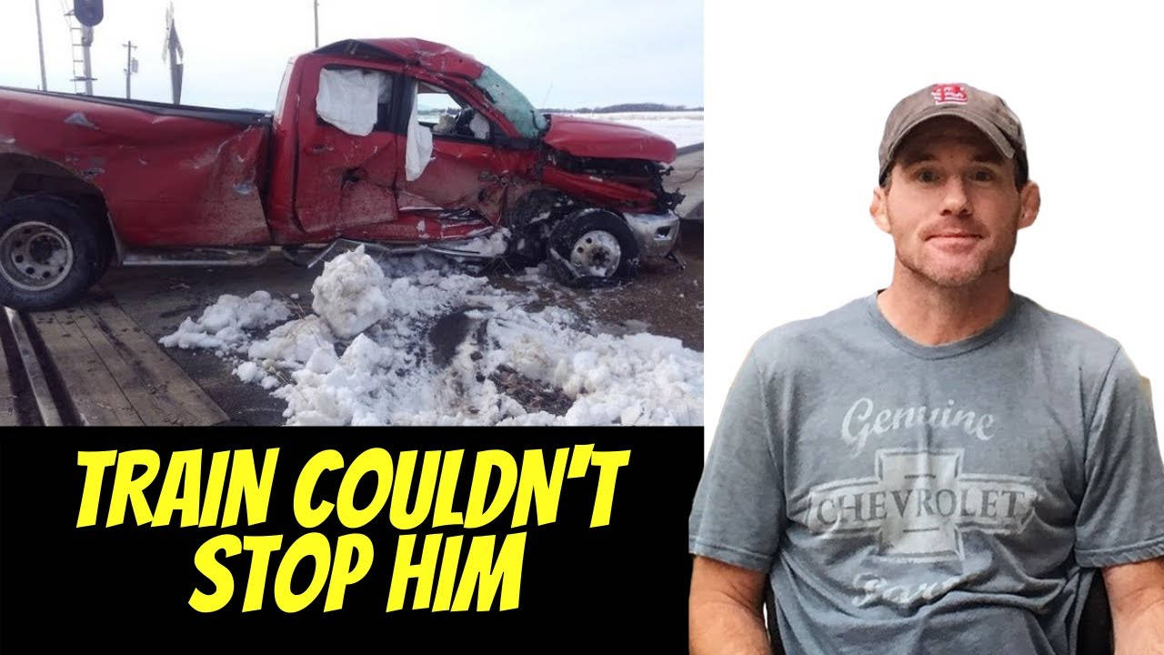 Matt Hughes, red pickup truck, train tracks, HD Desktop Wallpaper
