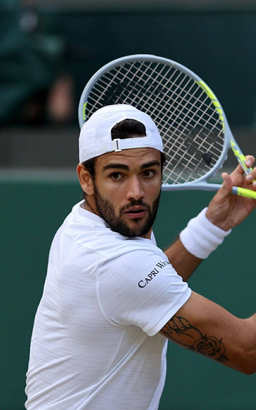 Matteo Berrettini, white gear, green court, HD Phone Wallpaper