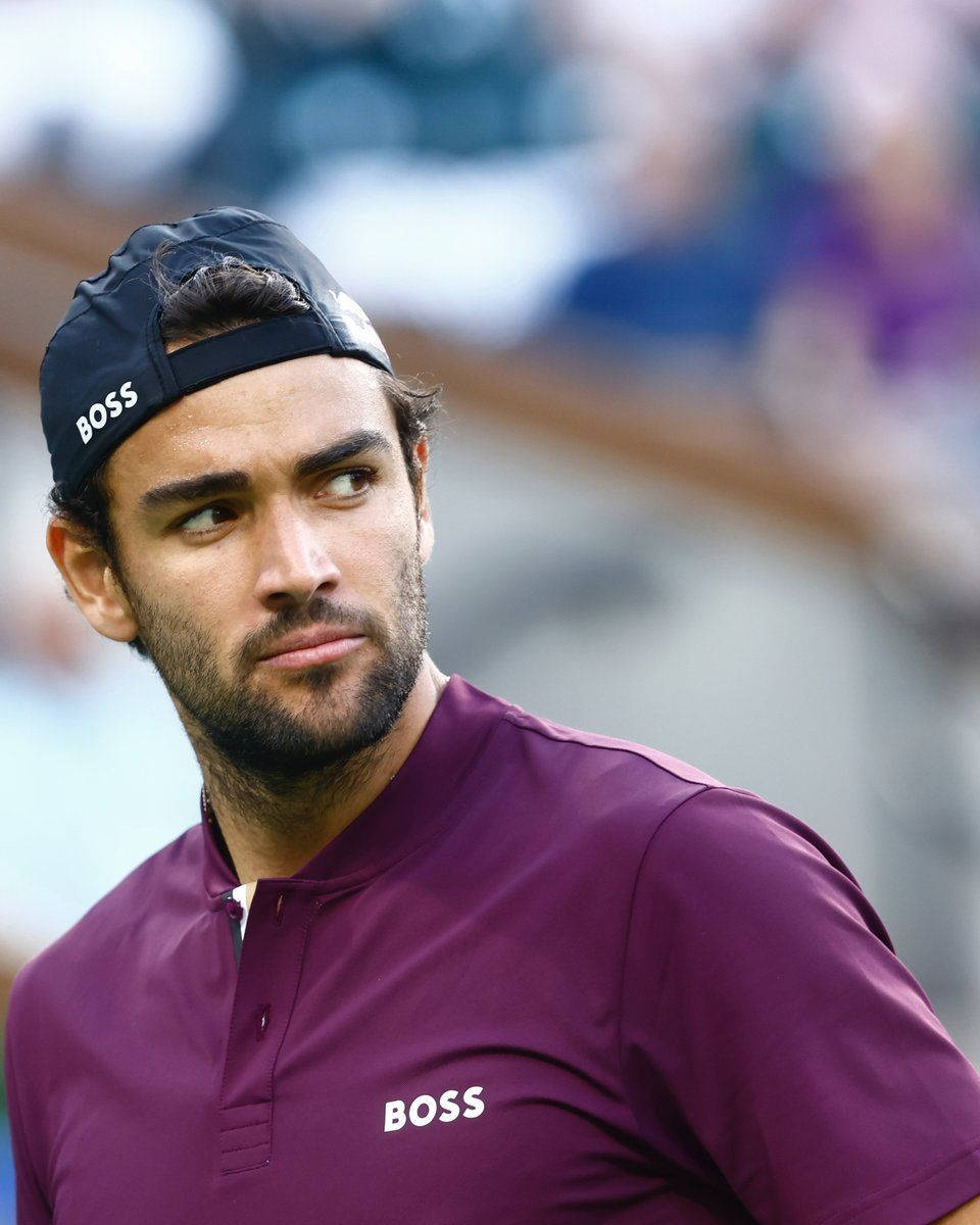 Matteo Berrettini, black cap, purple BOSS shirt, SD Phone Wallpaper