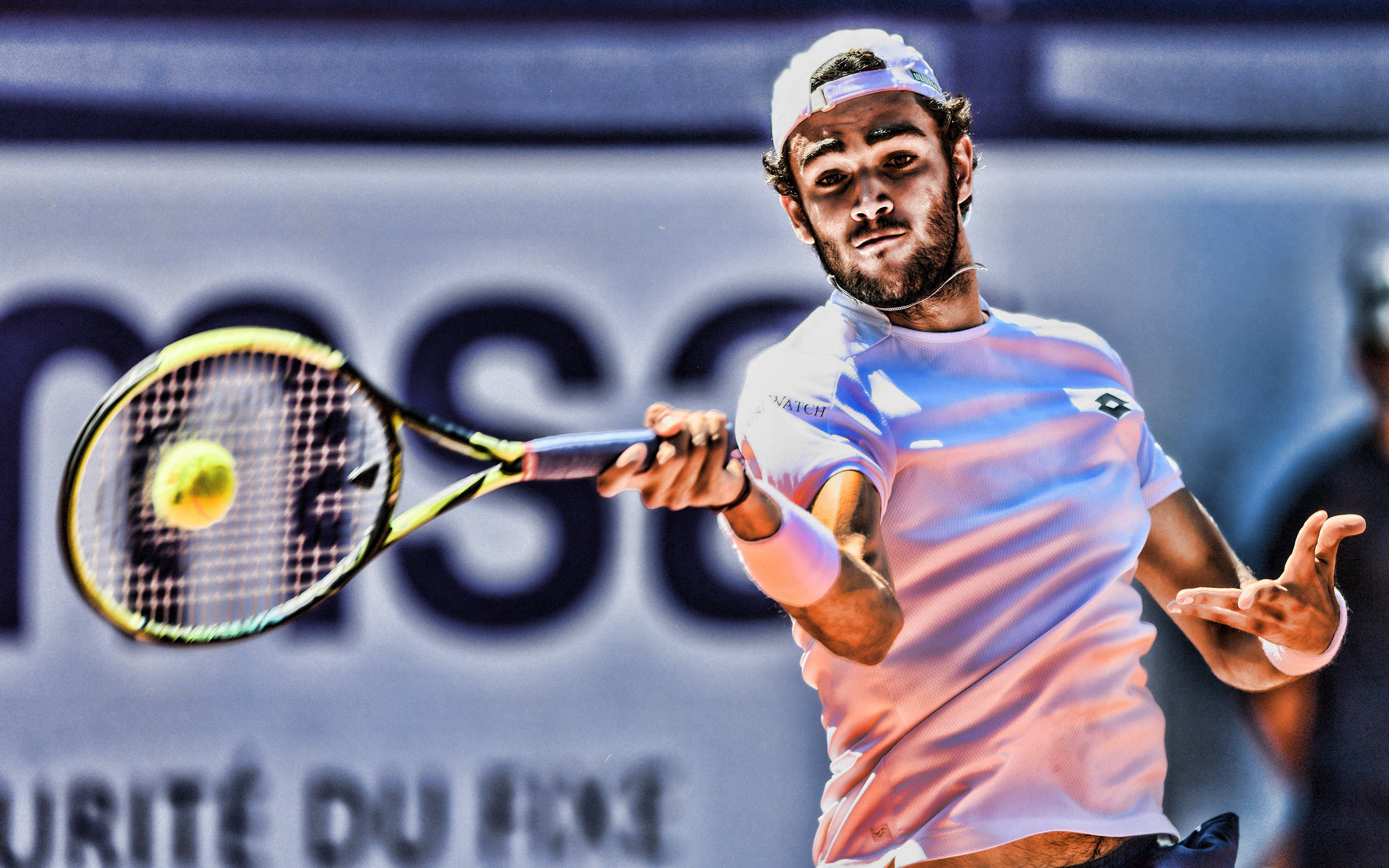 Matteo Berrettini, yellow ball, mid-swing, 4K Desktop Wallpaper
