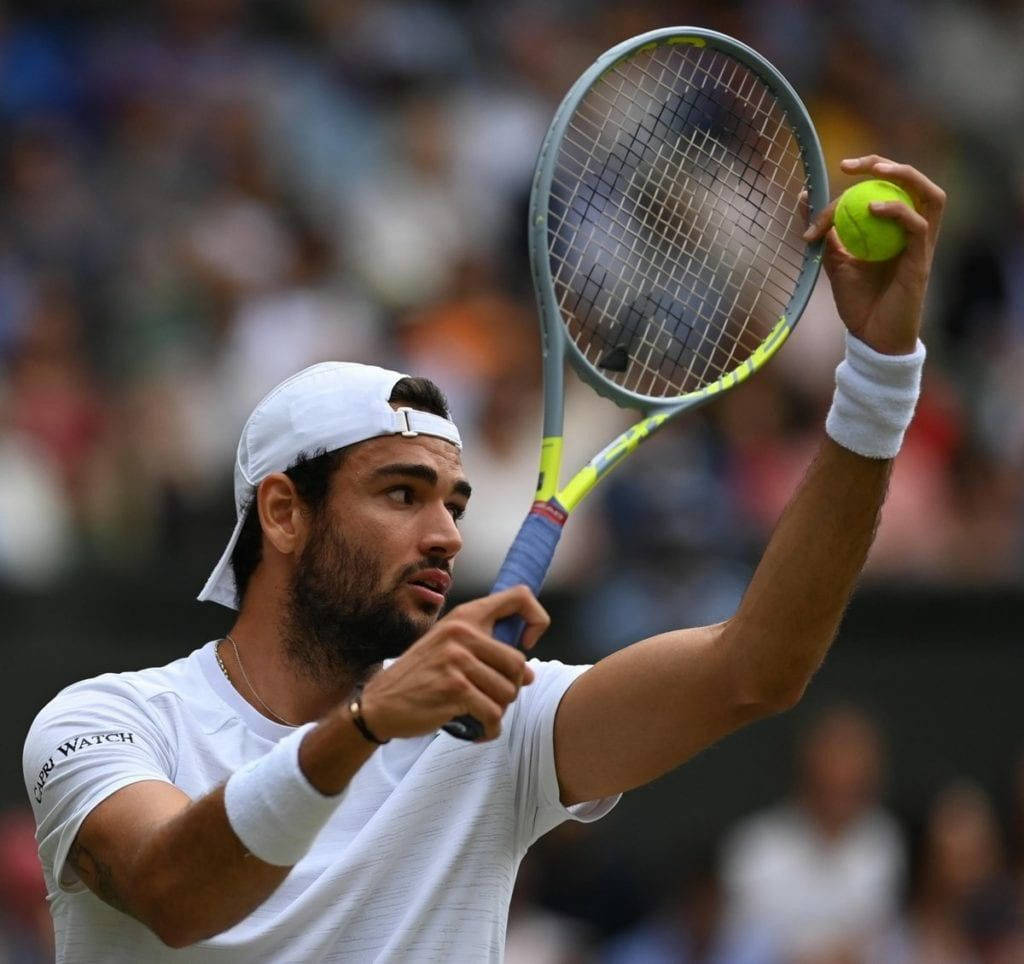 Matteo Berrettini, white gear, yellow ball, SD Desktop Wallpaper