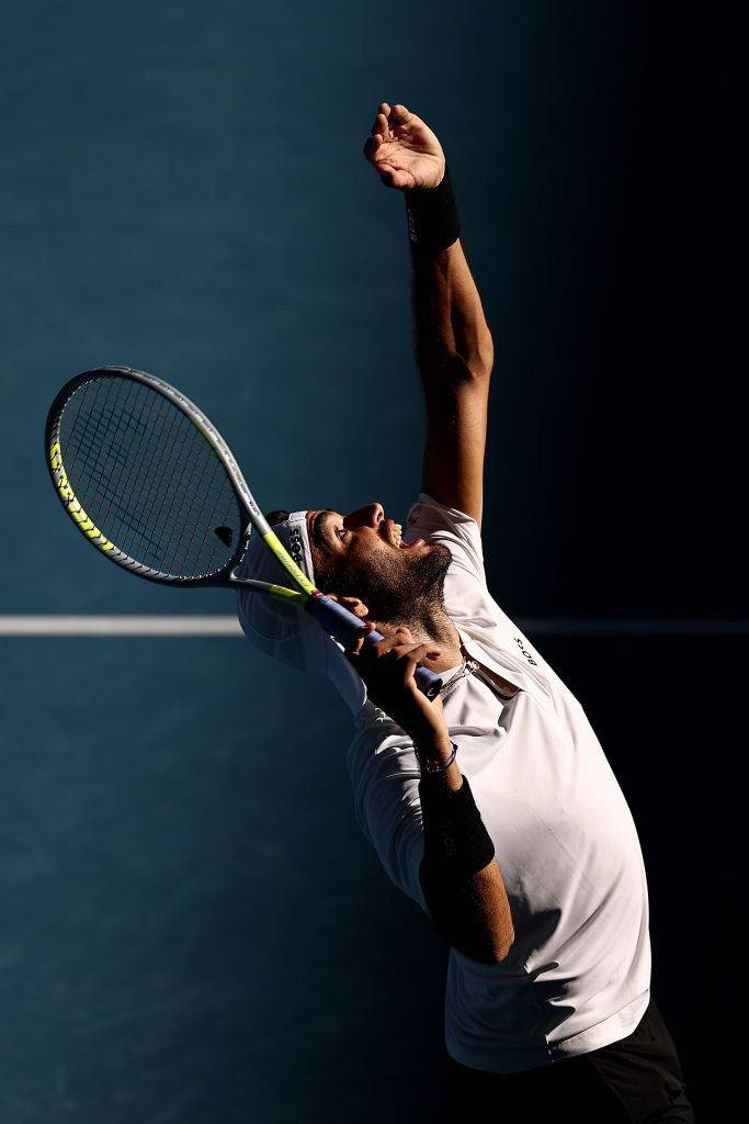 Matteo Berrettini, white shirt, cap, SD Phone Wallpaper