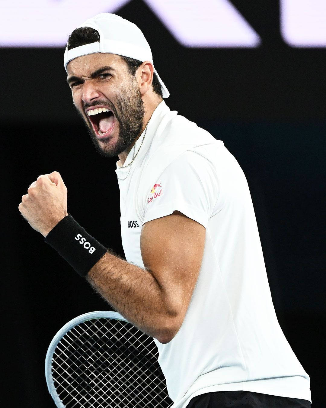 Matteo Berrettini, white gear, clenched fist, HD Phone Wallpaper