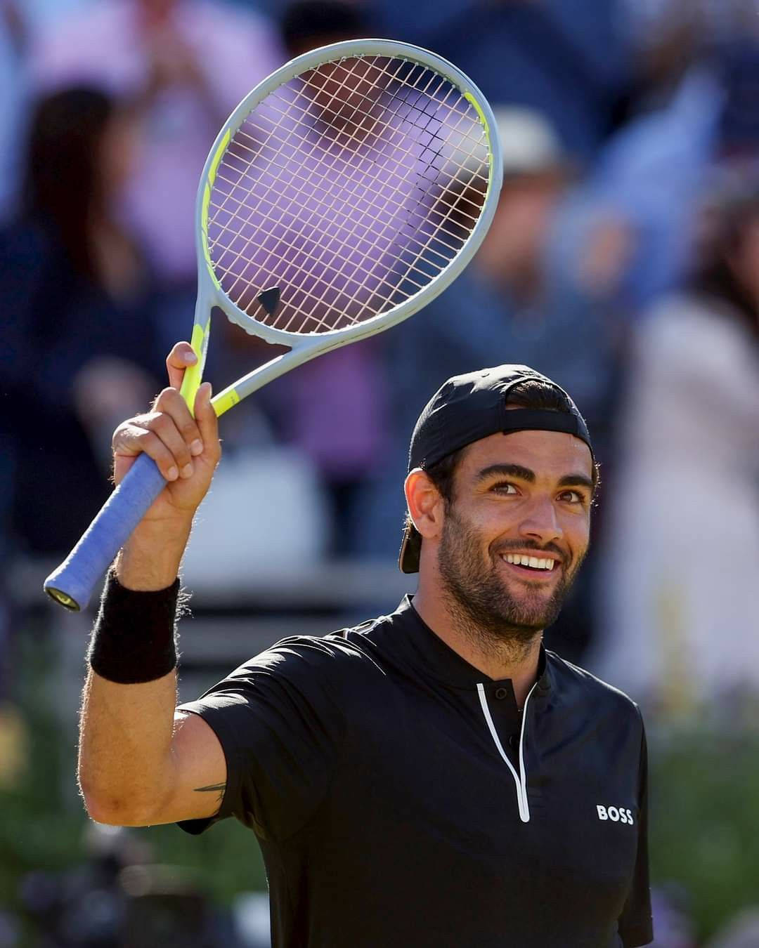 Matteo Berrettini, racket, black shirt, HD Phone Wallpaper