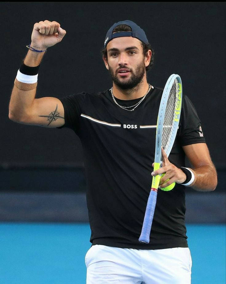 Matteo Berrettini, closed fist, racket, SD Phone Wallpaper