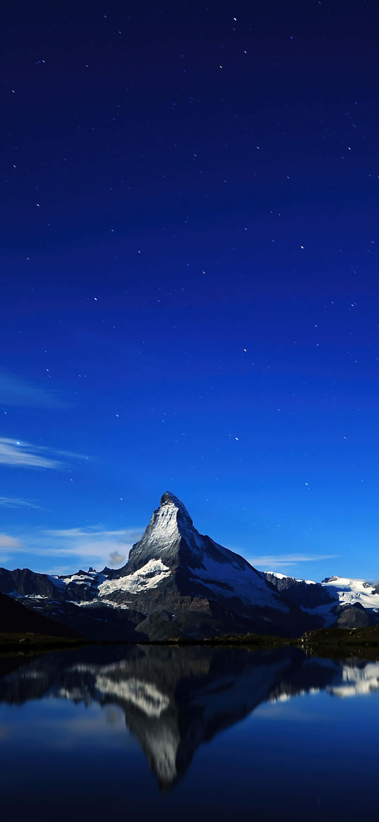 Matterhorn, starry night sky, calm lake, 2K Phone Wallpaper