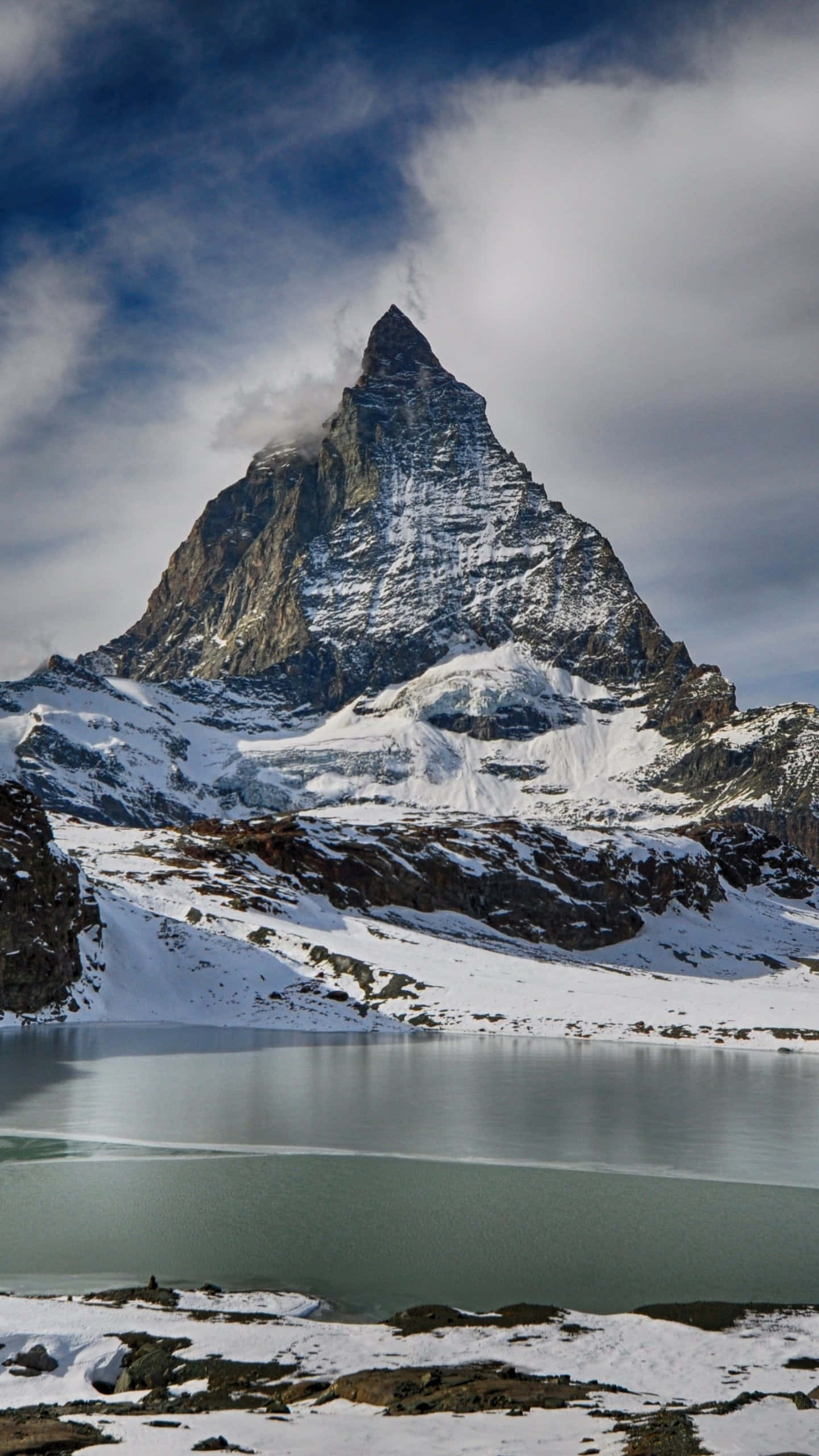 Matterhorn, glacier trail, alpine lake, 2K Phone Wallpaper