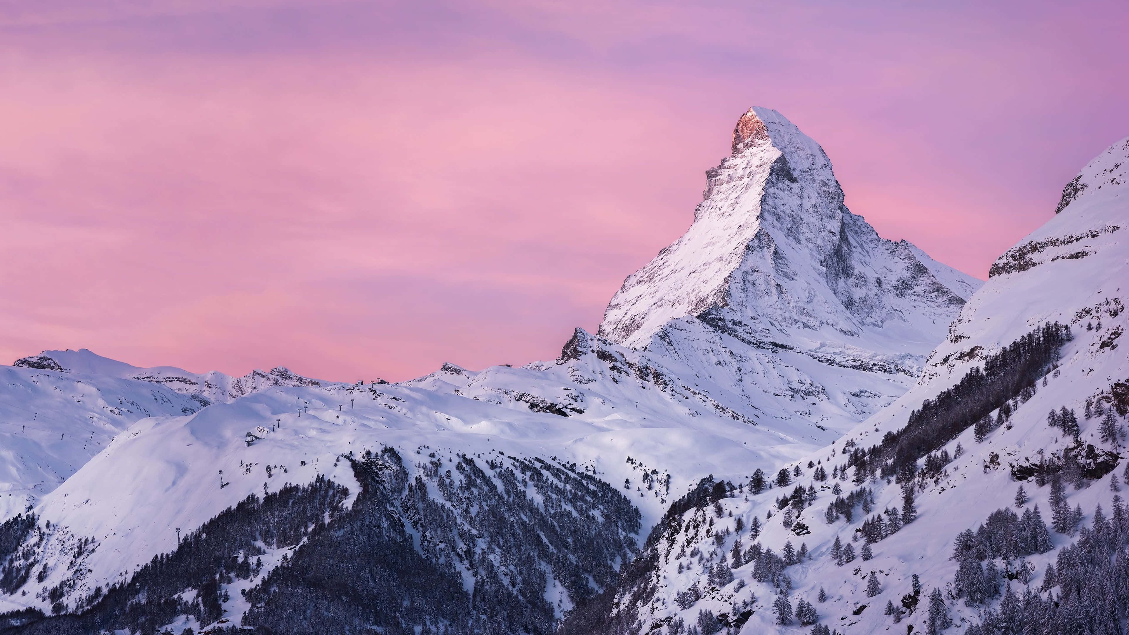 Matterhorn, pinkish sky, snowcapped peak, 4K Desktop Wallpaper