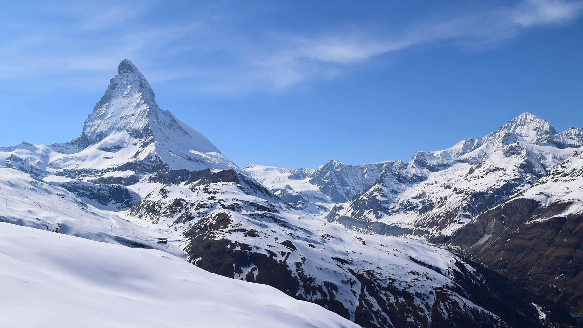Matterhorn, snow-capped, clear blue sky, Full HD Desktop Wallpaper