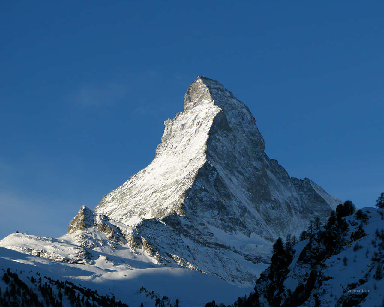Matterhorn, snow-capped, clear blue sky, HD Desktop Wallpaper
