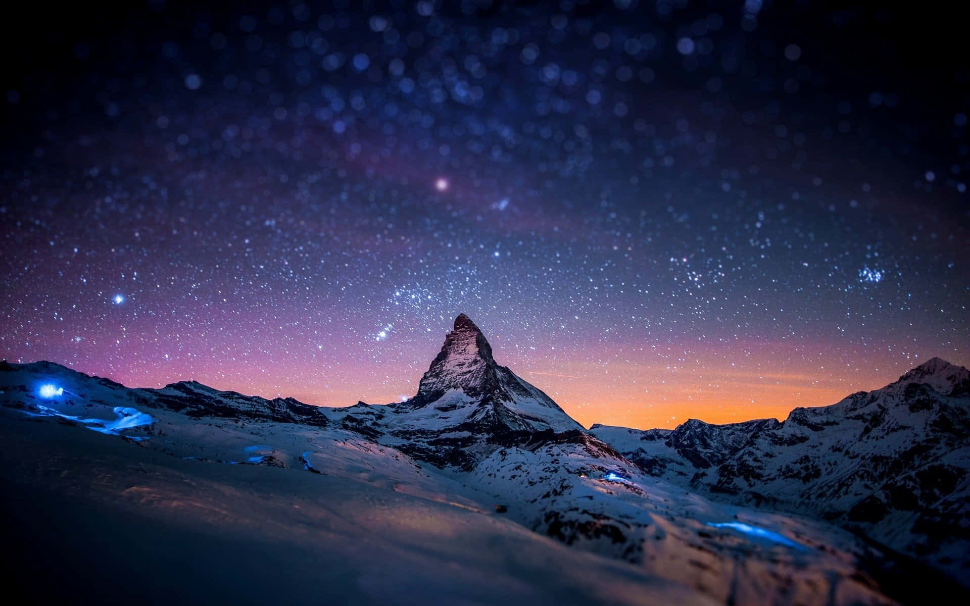 Matterhorn, starry twilight sky, purple and orange hues, Full HD Desktop Wallpaper
