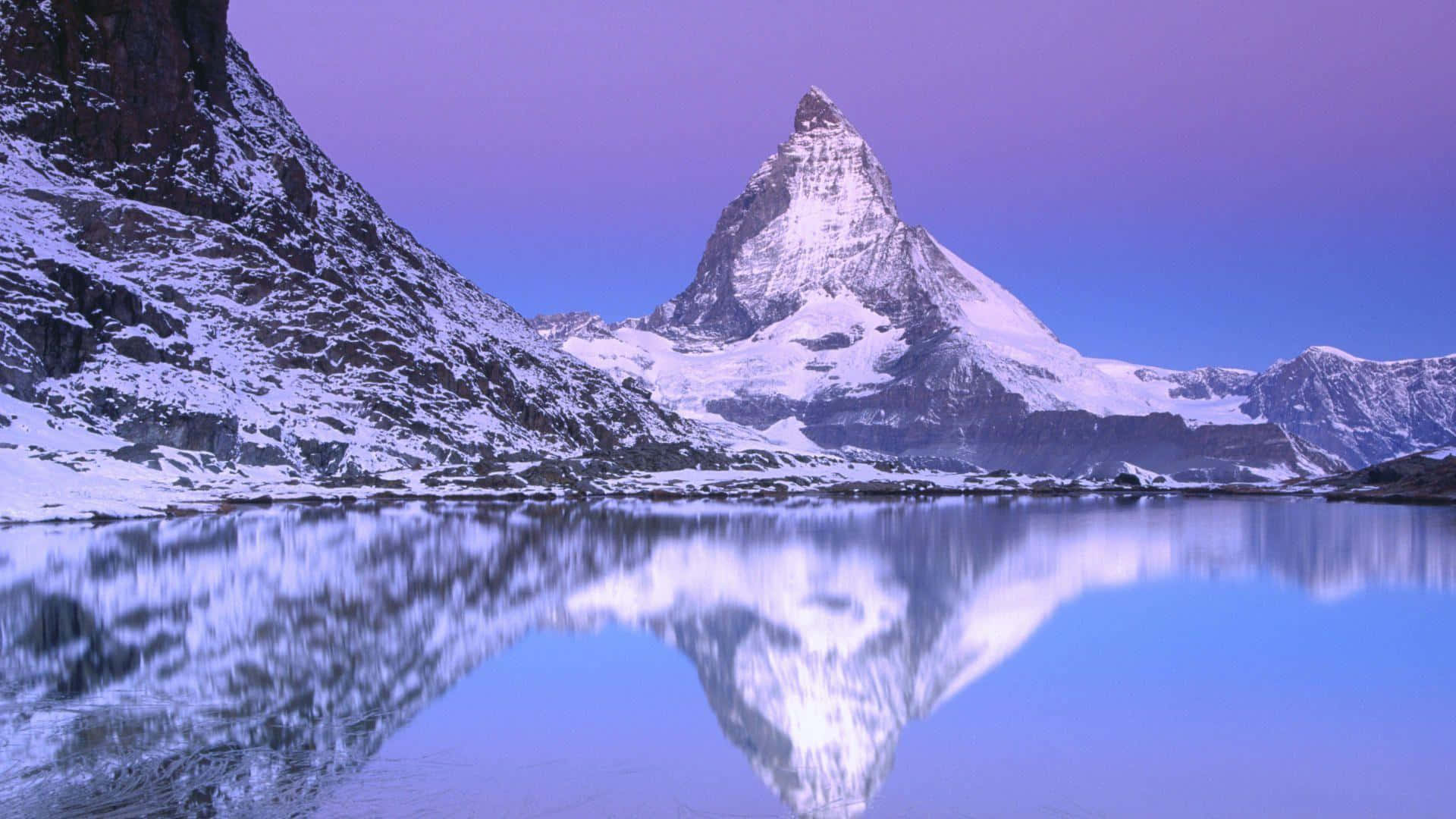 Matterhorn, alpine lake, purple twilight sky, Full HD Desktop Wallpaper