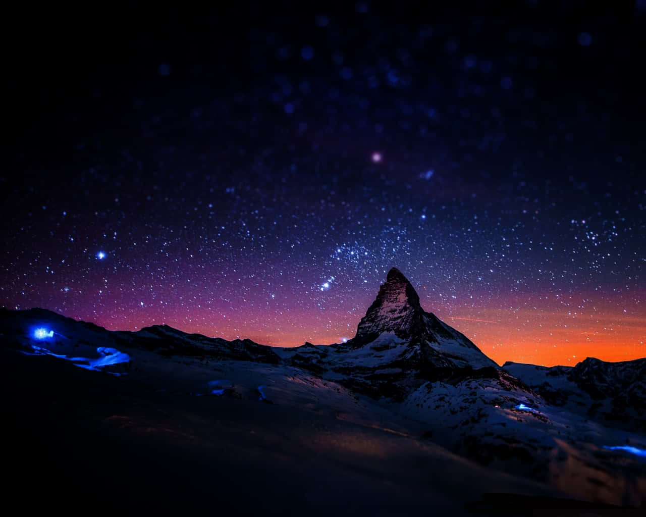 Matterhorn, starry twilight sky, purple orange gradients, HD Desktop Wallpaper