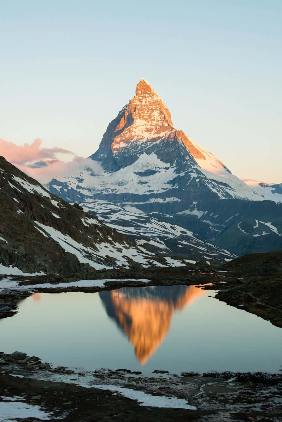 Matterhorn, snow-capped mountain peak, golden sunrise light, HD Phone Wallpaper
