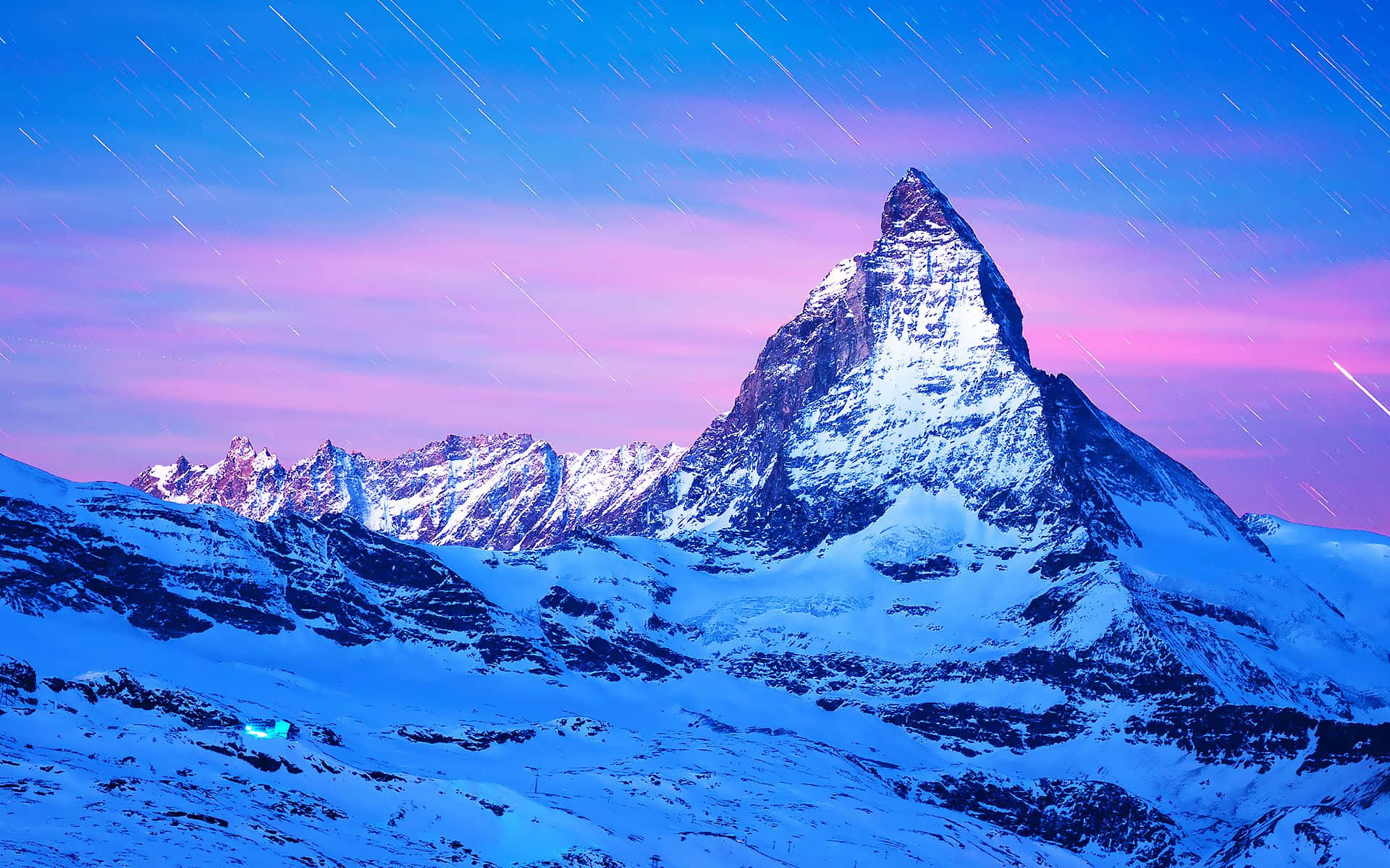 Matterhorn, pink gradient sky, vibrant pink and blue sky, Full HD Desktop Wallpaper