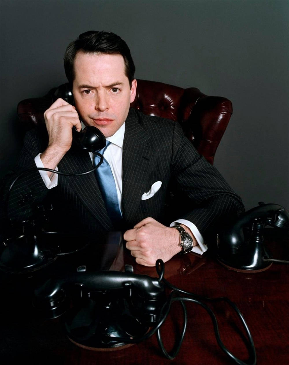 Matthew Broderick, pinstripe suit, leather chair, SD Phone Wallpaper