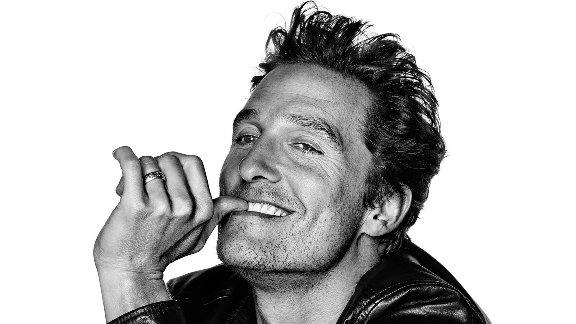 Matthew Mcconaughey, black and white portrait, leather jacket, Full HD Desktop Wallpaper