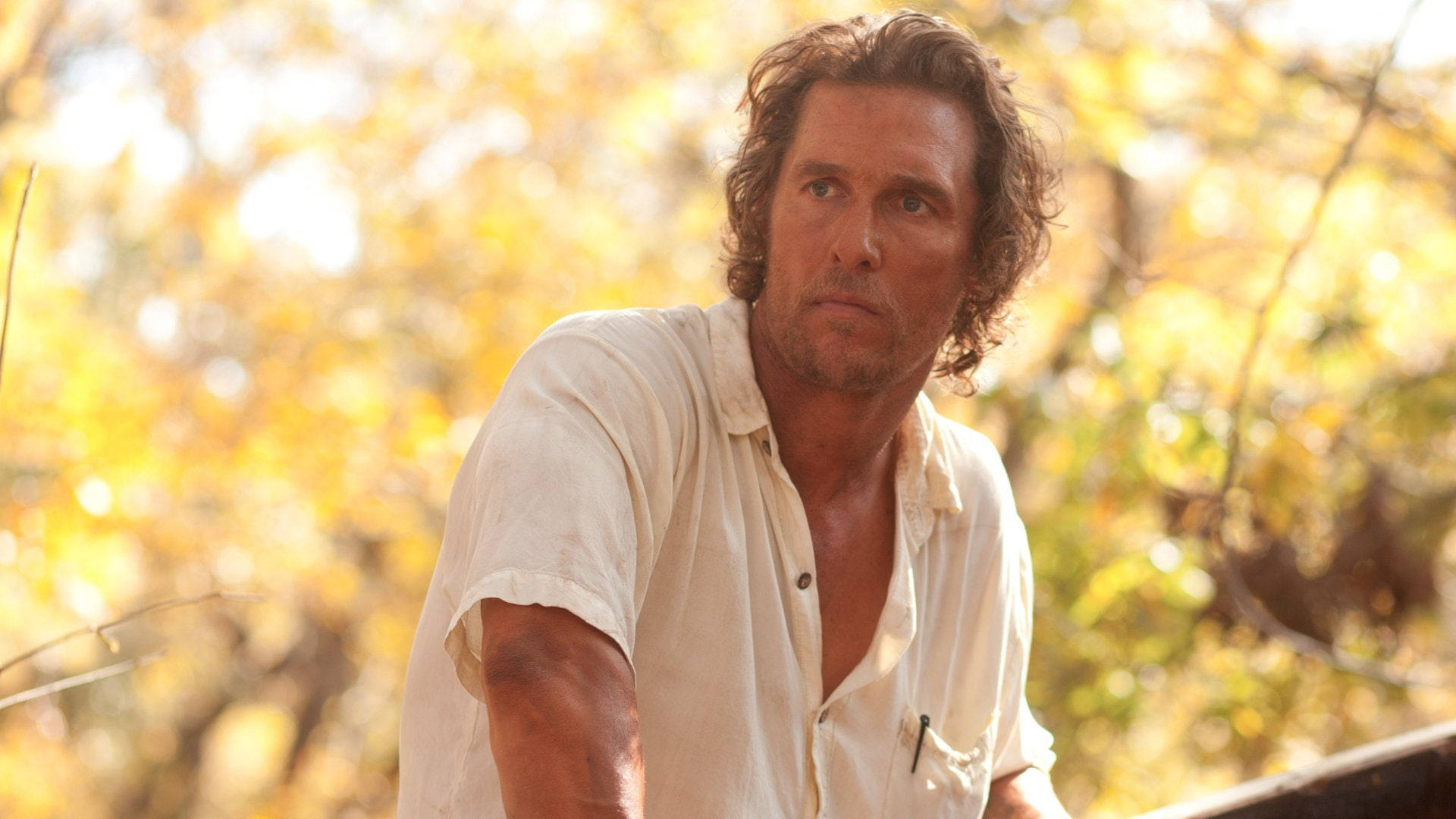 Matthew Mcconaughey, white shirt, tousled hair, Full HD Desktop Wallpaper