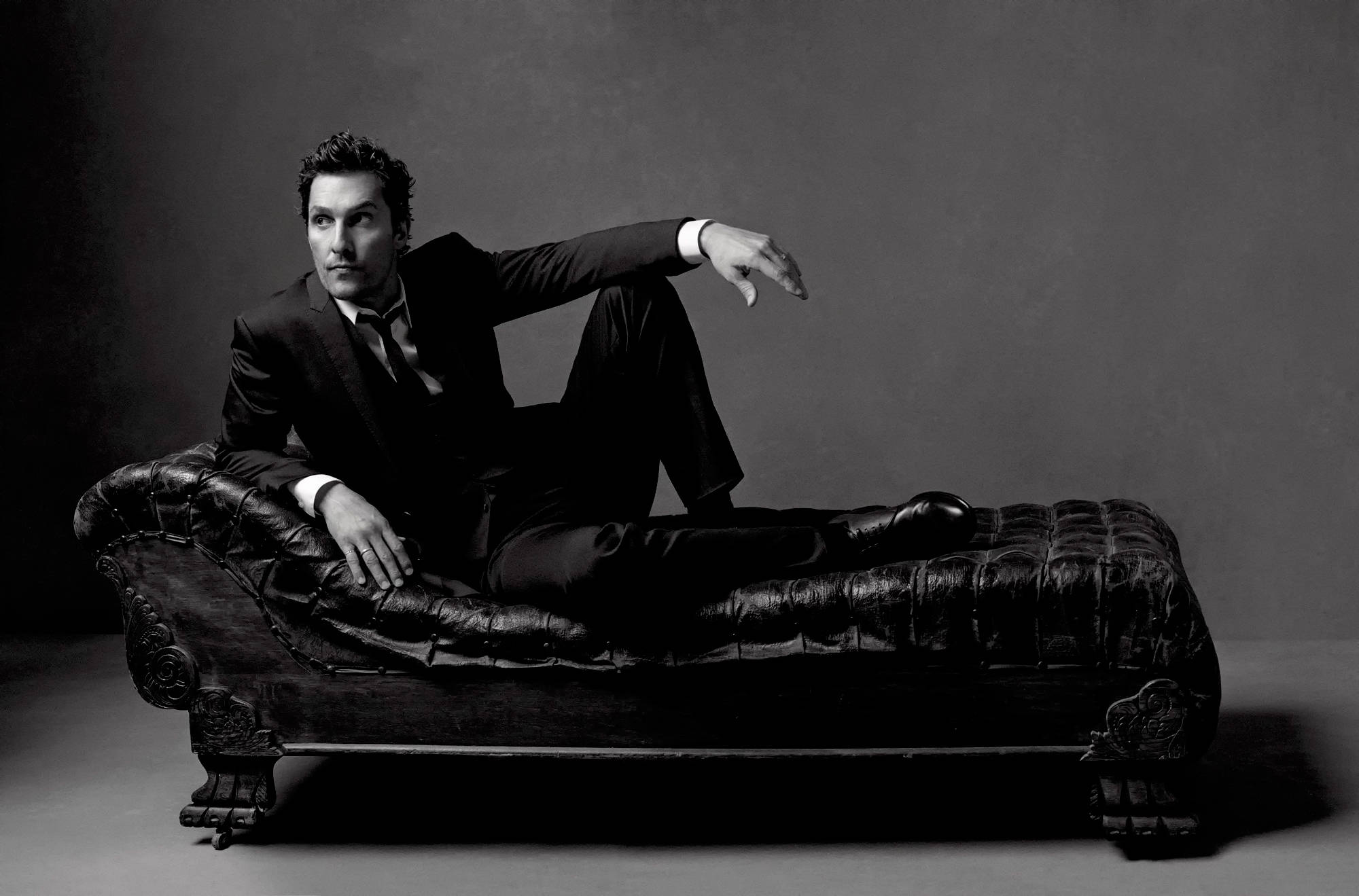 Matthew Mcconaughey, black and white, suit, Full HD Desktop Wallpaper
