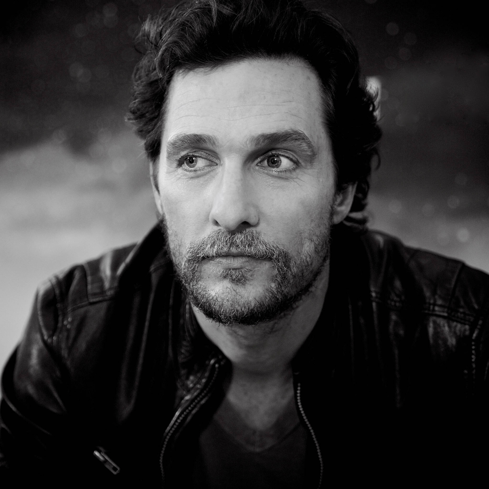 black leather jacket, Matthew McConaughey, beard, Full HD Desktop Wallpaper