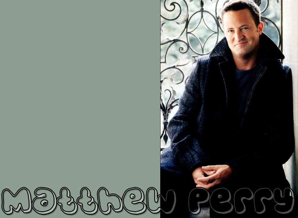 Matthew Perry, dark coat, ornate metal window frame, SD Desktop Wallpaper