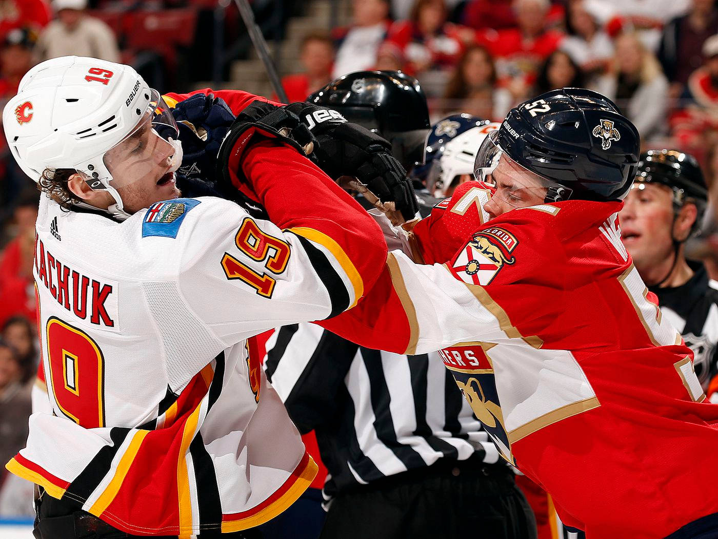 Matthew Tkachuk, hockey game, white and red jerseys, HD Desktop Wallpaper