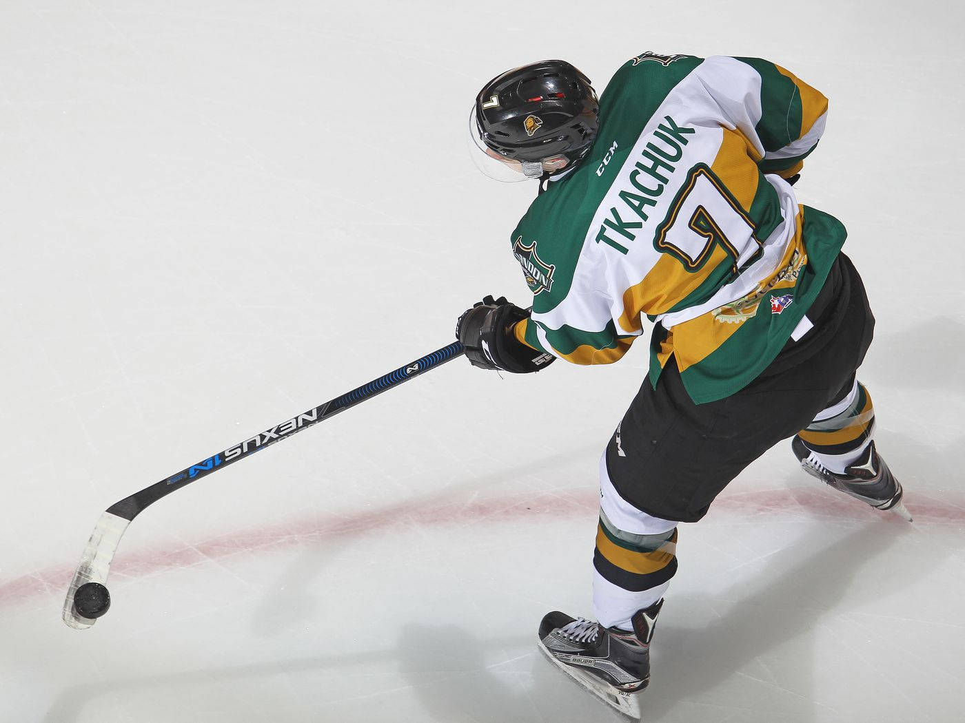 Matthew Tkachuk, 2015 OHL, green white and gold uniform, HD Desktop Wallpaper