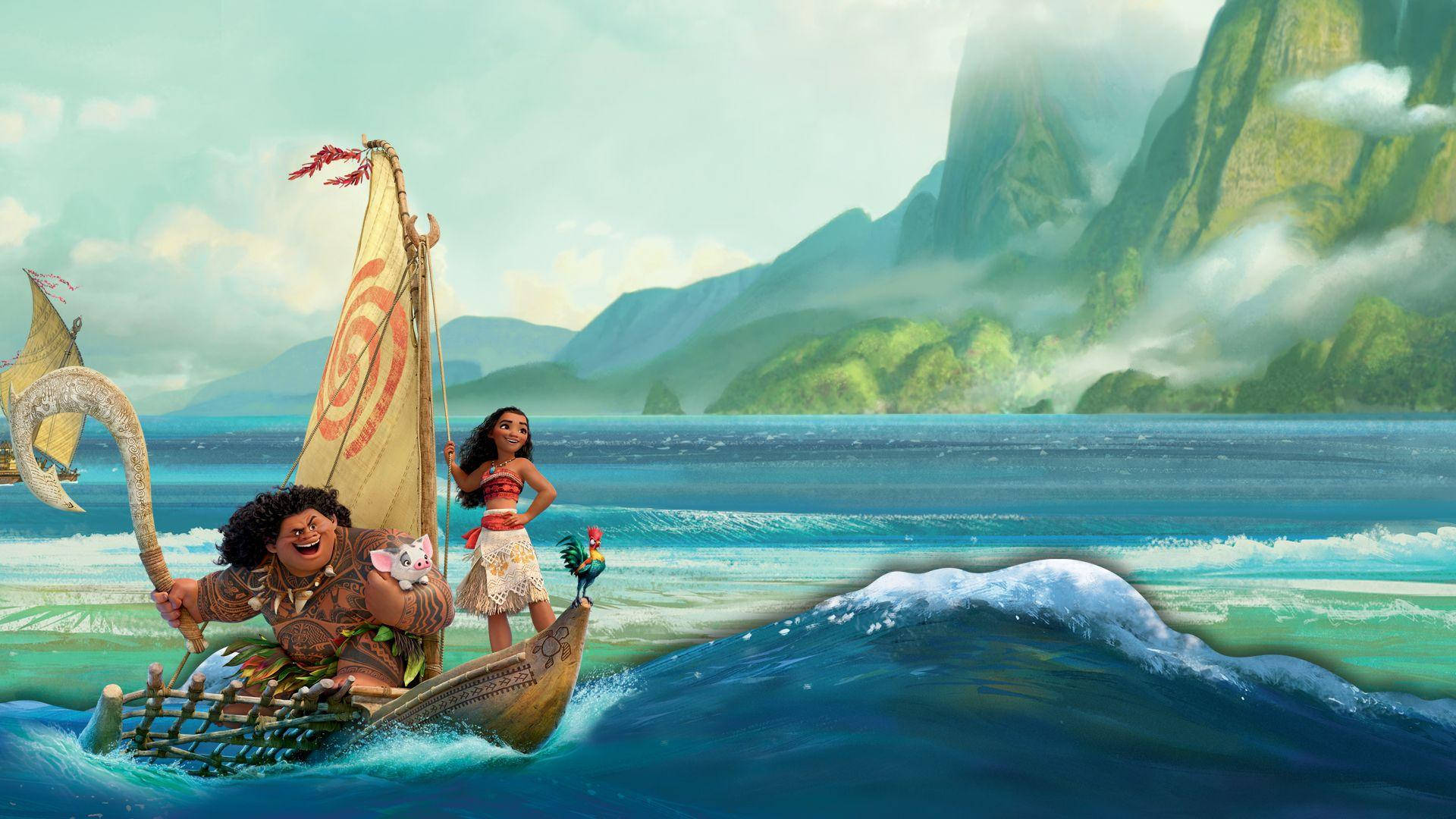 Maui, Moana, canoe, Full HD Desktop Wallpaper