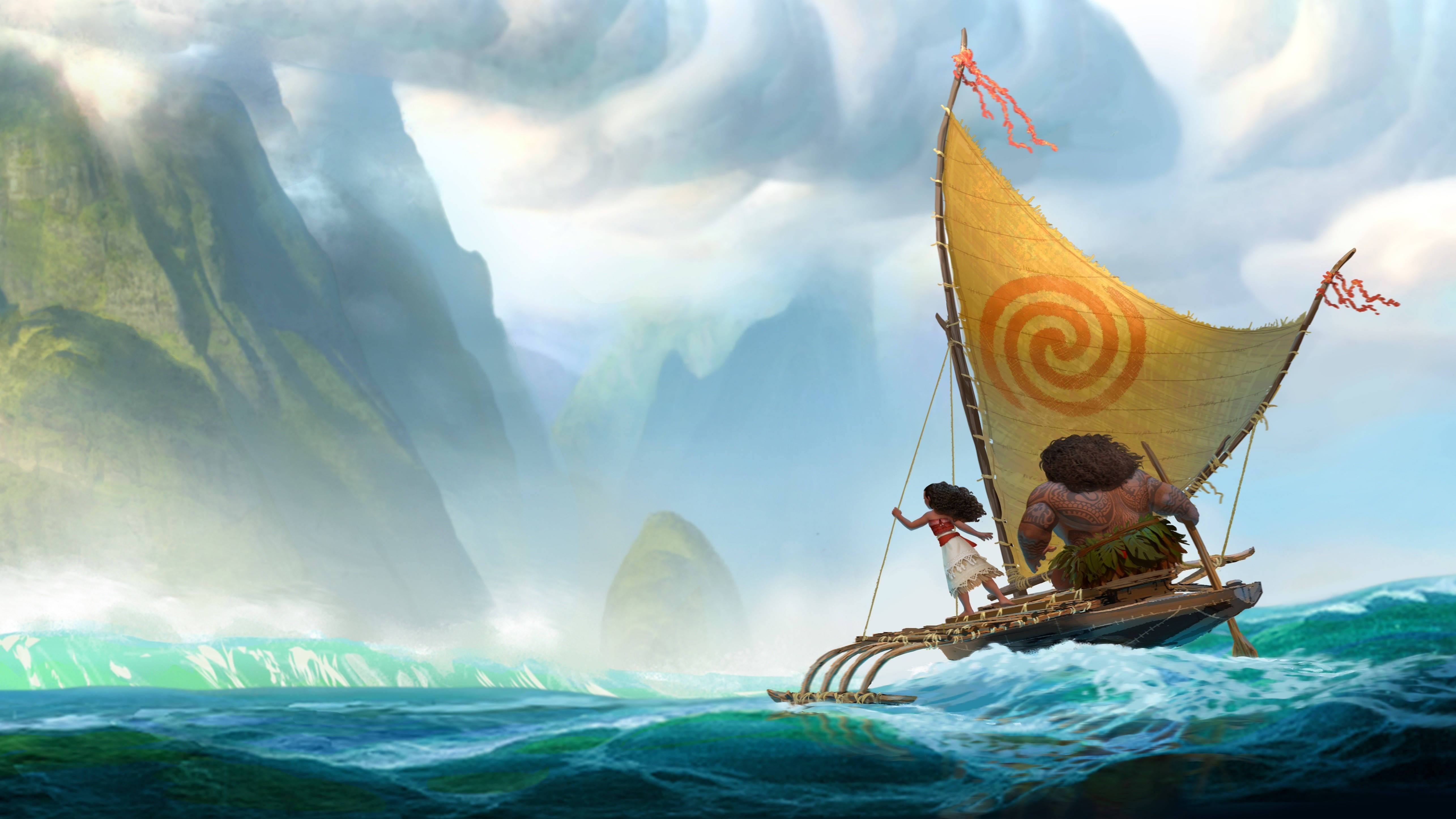 Maui Moana, foggy island, traditional canoe, 5K Desktop Wallpaper
